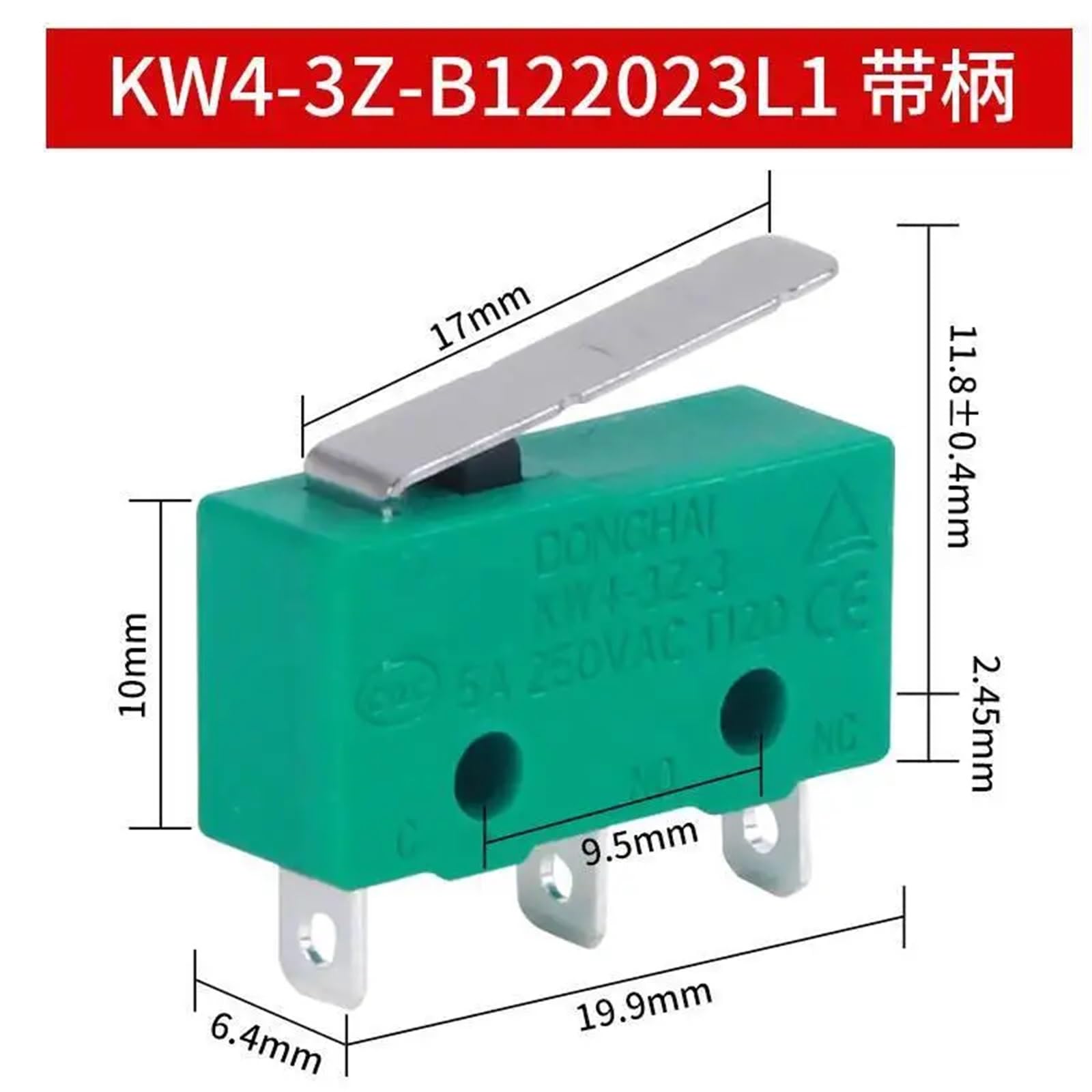 20 piezas KW4-3Z-3 SPDT NO NC Interruptor de límite palanca bisagra momentáneo Microinterruptor 5A 250VAC 17mm KW4-3Z-B rodillo(KW4-3Z-B122023L1)