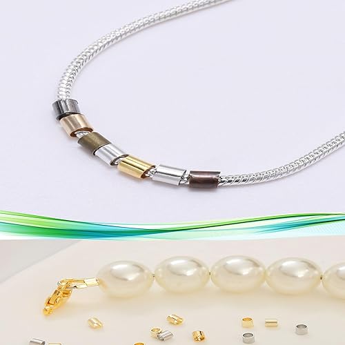 Miniatura 2 de KAZETEC Cuentas de engaste para hacer joyas, separadores de tubo de crimpado de 0.079 x 0.079 pulgadas, 1000 tubos de crimpado para aretes,
