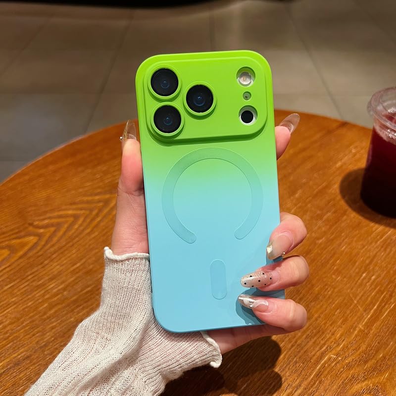 Gradient Mag-Safe Case for iPhone 17 Pro | Soft Silicone Shockproof Cover with Camera Protection | Slim Lightweight Design | Smooth Touch & Durable – Fluorescent Green
