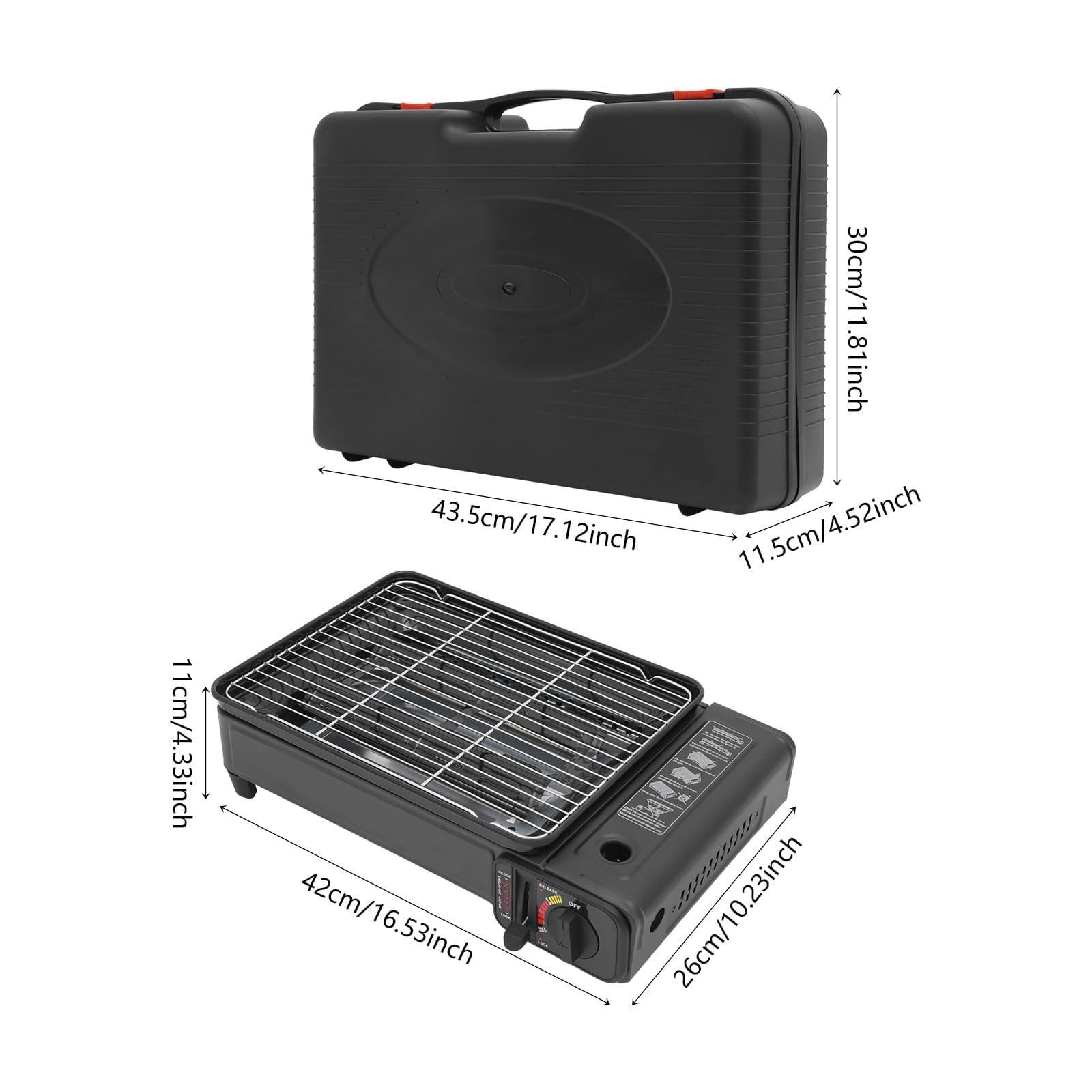 Barbecue a gas da campeggio da 2,2 kW, con valigetta e accessori | calore da 2,2 kW, fiamma regolabile e valigetta per facilitare la grigliata in campeggio, picnic, balcone e gite