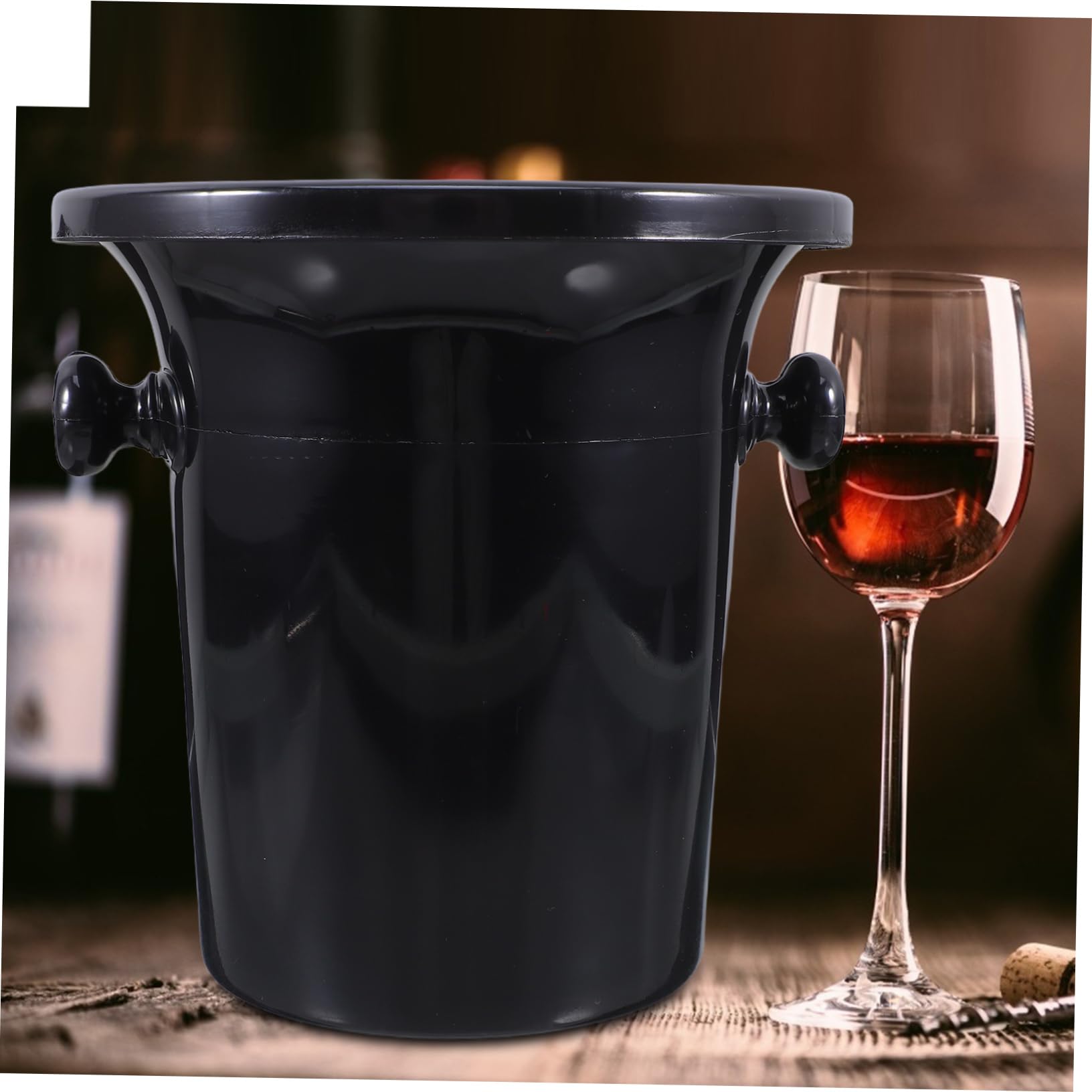 HANABASS Escupidera para Cata de Vino Redonda Negra, 4 Piezas de Plástico | Asas Dobles, Estilo Occidental, Acabado Fino y Liso, Uso en Bares y Exhibiciones, Guía el Vino al Cubo