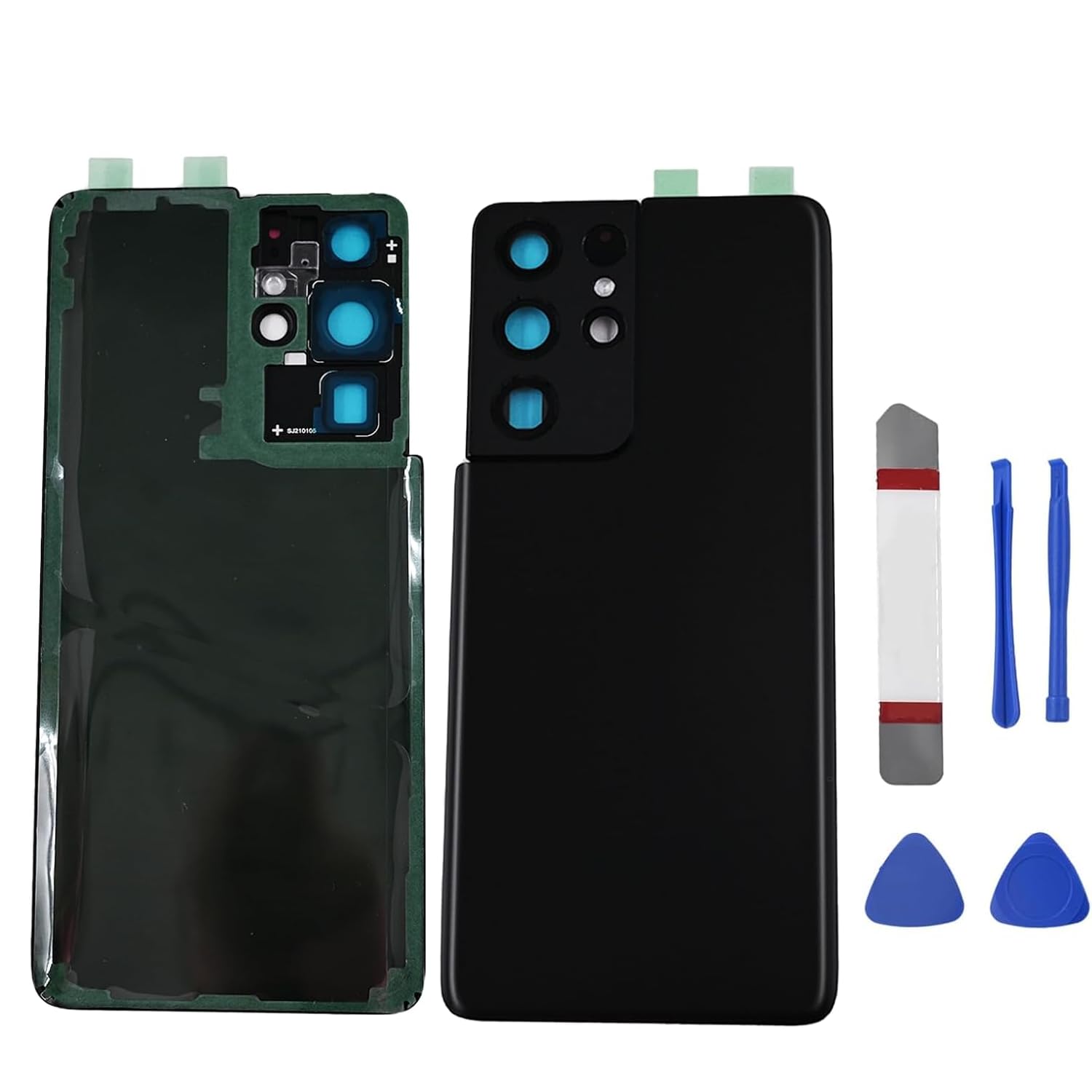 Galaxy S21 Ultra Back Cover Glass Replacement + Free Repair Tool for Galaxy S21 Ultra 5G G998U Housing Door with Pre-Installed Camera Lens Parts, with Adhesive Tapes (Phantom Black)