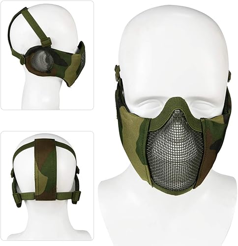 Miniatura 9 de Yzpacc - Máscara de Airsoft con Gafas, Máscara de Malla Plegable de Media Cara con Protección para los Oídos para Paintball, Tiro, Cosplay, Juego CS