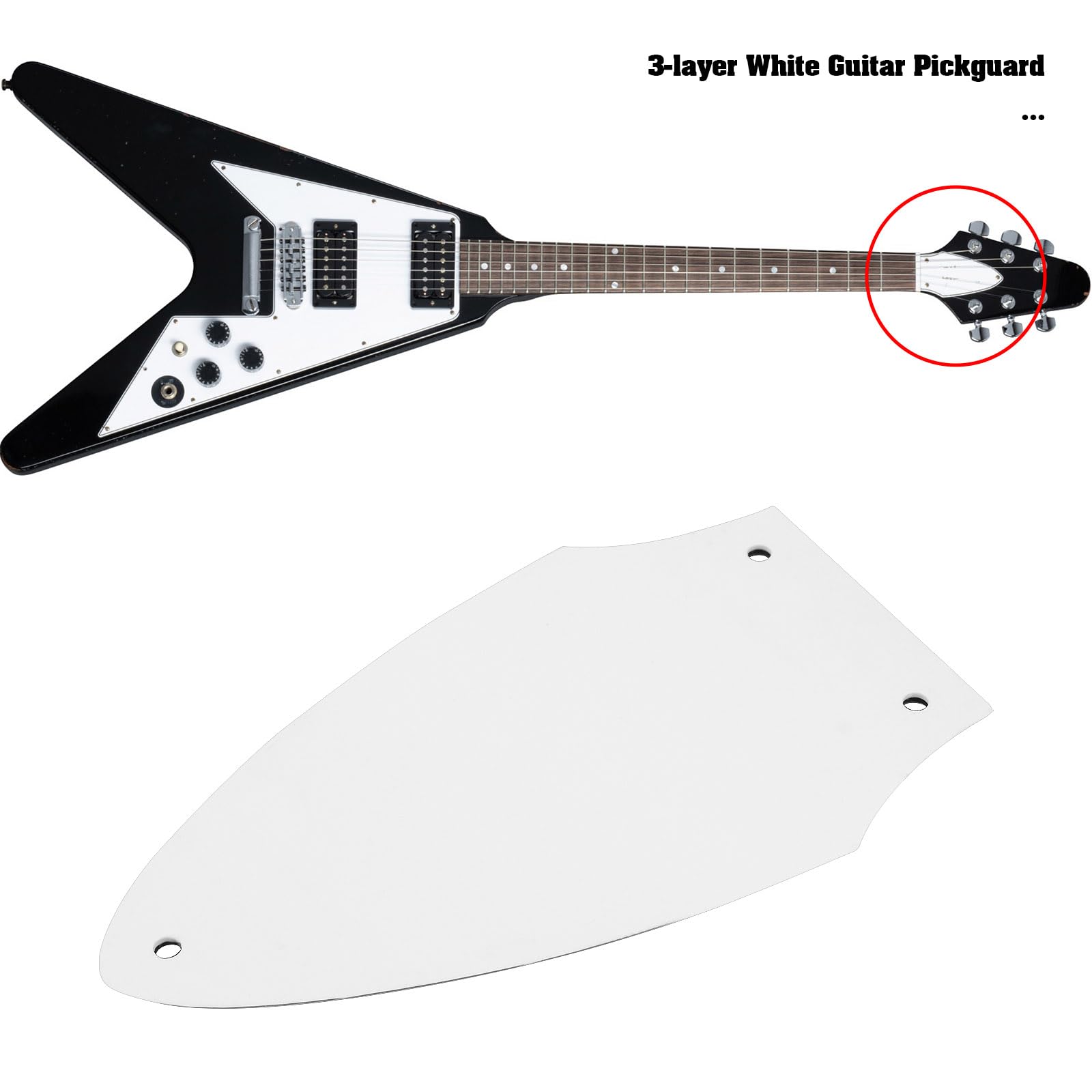LT Easiyl 1Pc 3-layer White Guitar Pickguard Compatible with Gibson Flying V Neck Adjustment Rod Cover Guitar Accessories White Black White Triple Layer Electric Guitar