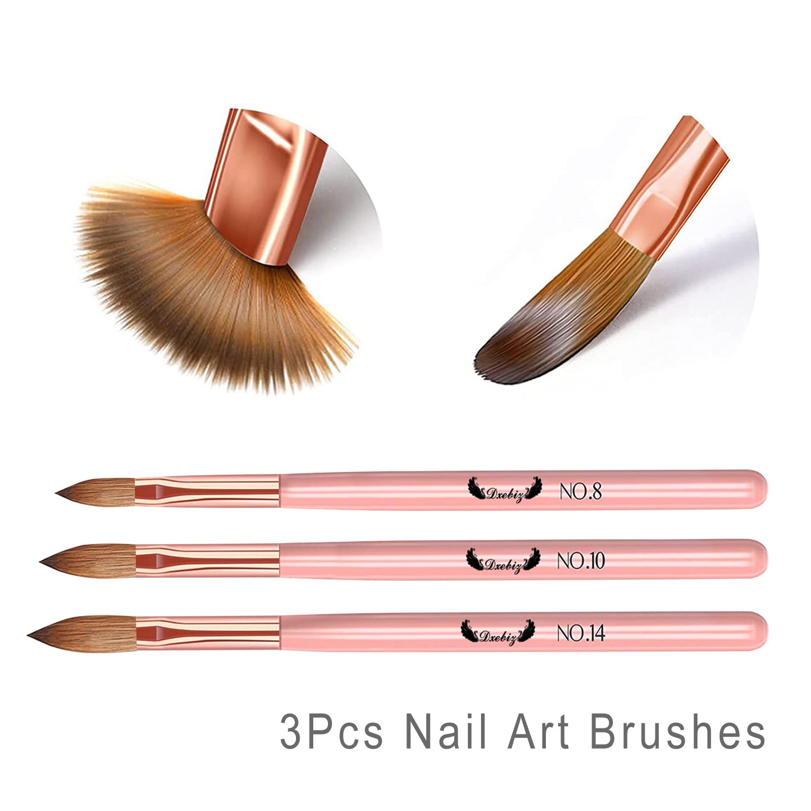 3 PCS Nail Brush Set, Professional Nail Art Brushes Size 8/10/14 - Image 2