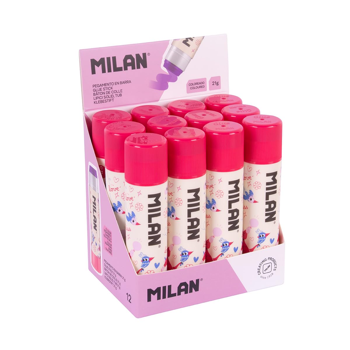 MILAN® Display Box 12 Purple Glue Sticks 21g Special Series Flowicorn