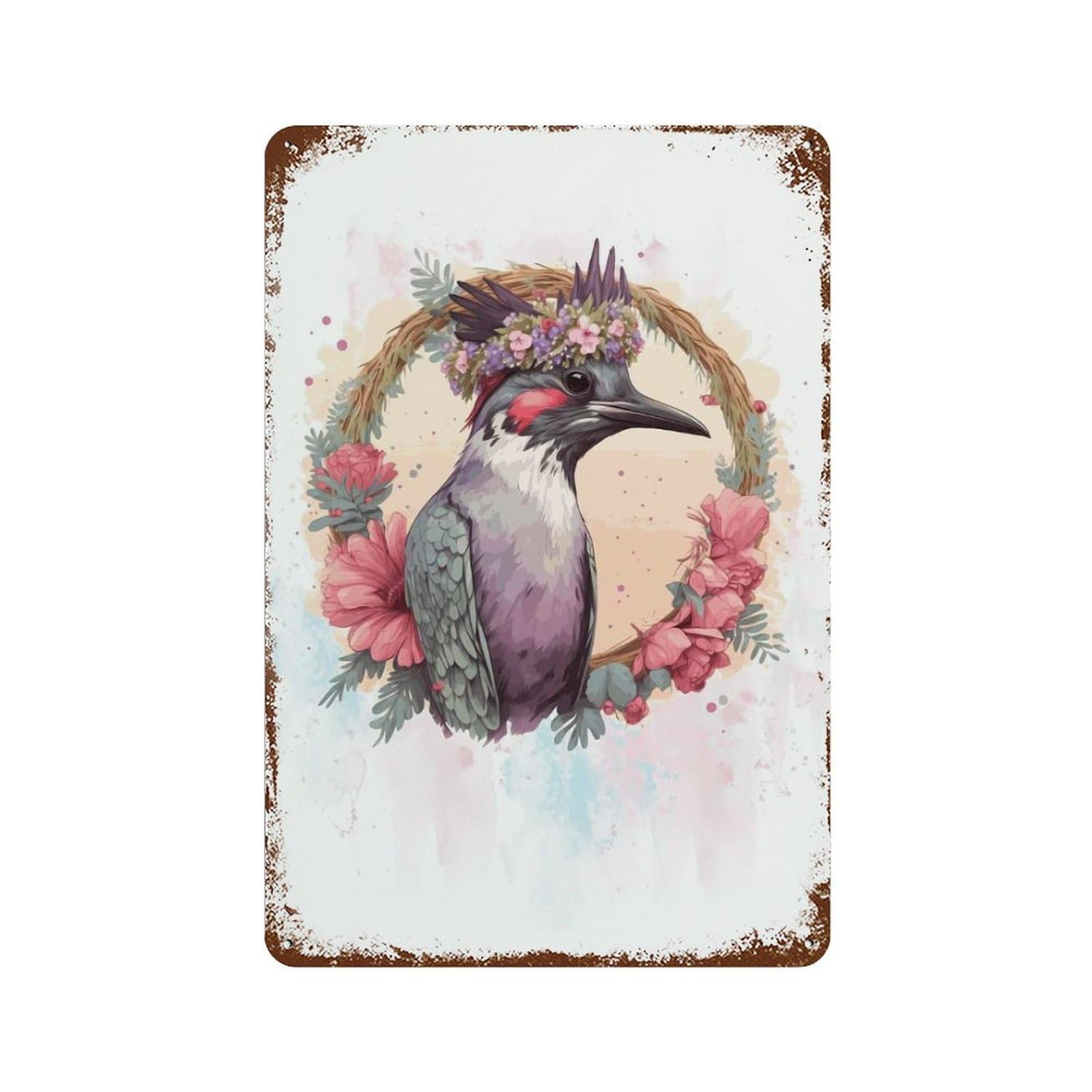 Watercolor Woodpecker Art 11.8"x7.9" Vintage Rust Metal Sign, Novelty Wall Decor for Living Room, Hallway And Home Decor