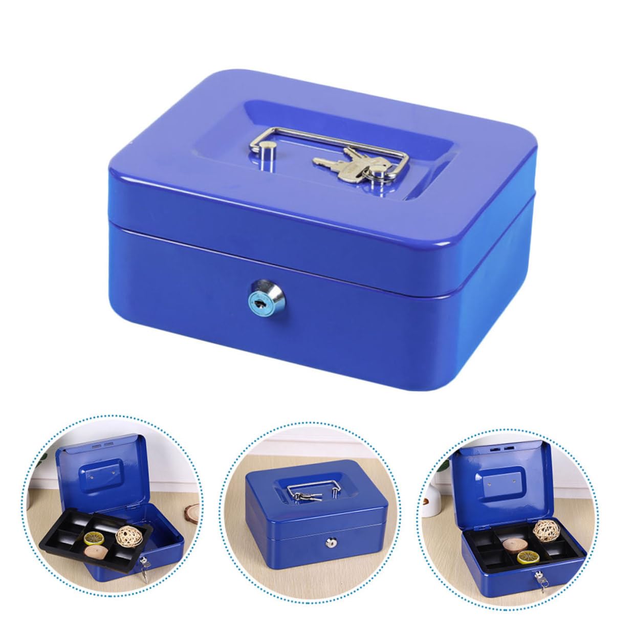 Boîte à Monnaie en Métal Verrouillable avec Poignée, Bleu