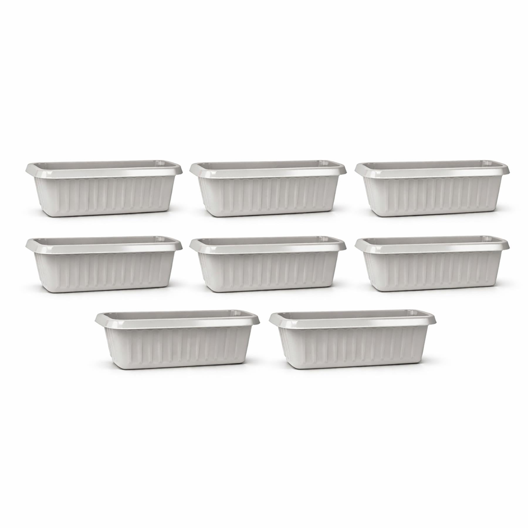 simpa Plastic Chunky Garden Trough Planter Pots 75cm Length - PLATINUM, Set of 8 Pots - Suitable for Indoor or Outdoor Use with DIY Drainage Holes.