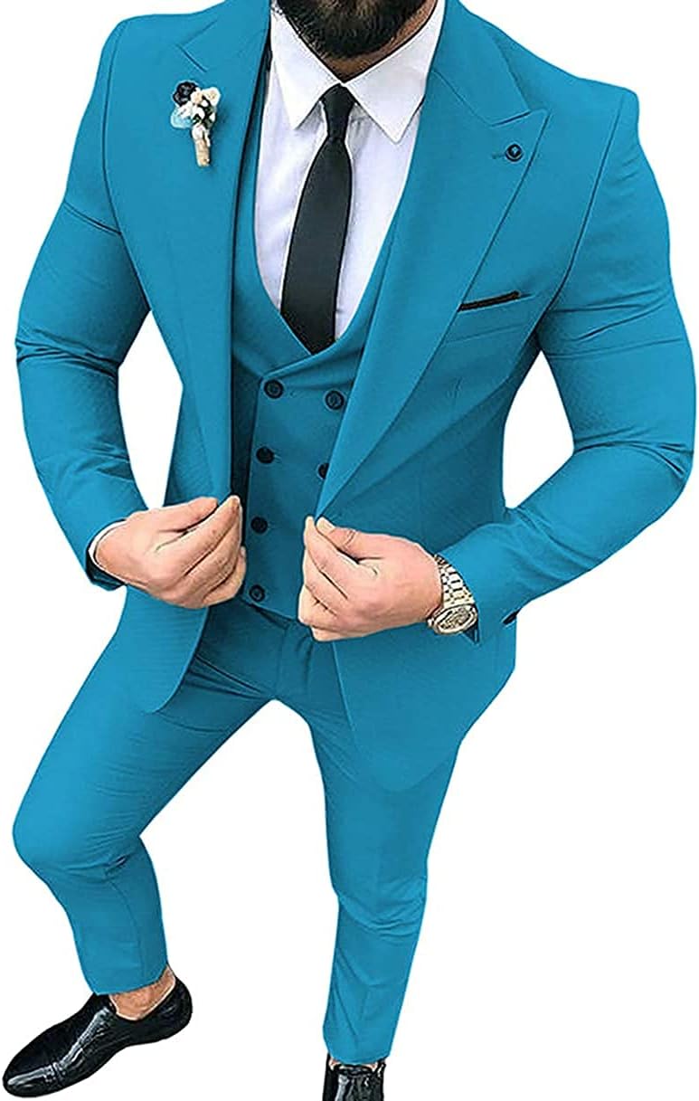 Men's Slim Fit 3 Piece Suit One Button Blazer Tux Vest & Trousers Formal Wedding Prom Suits