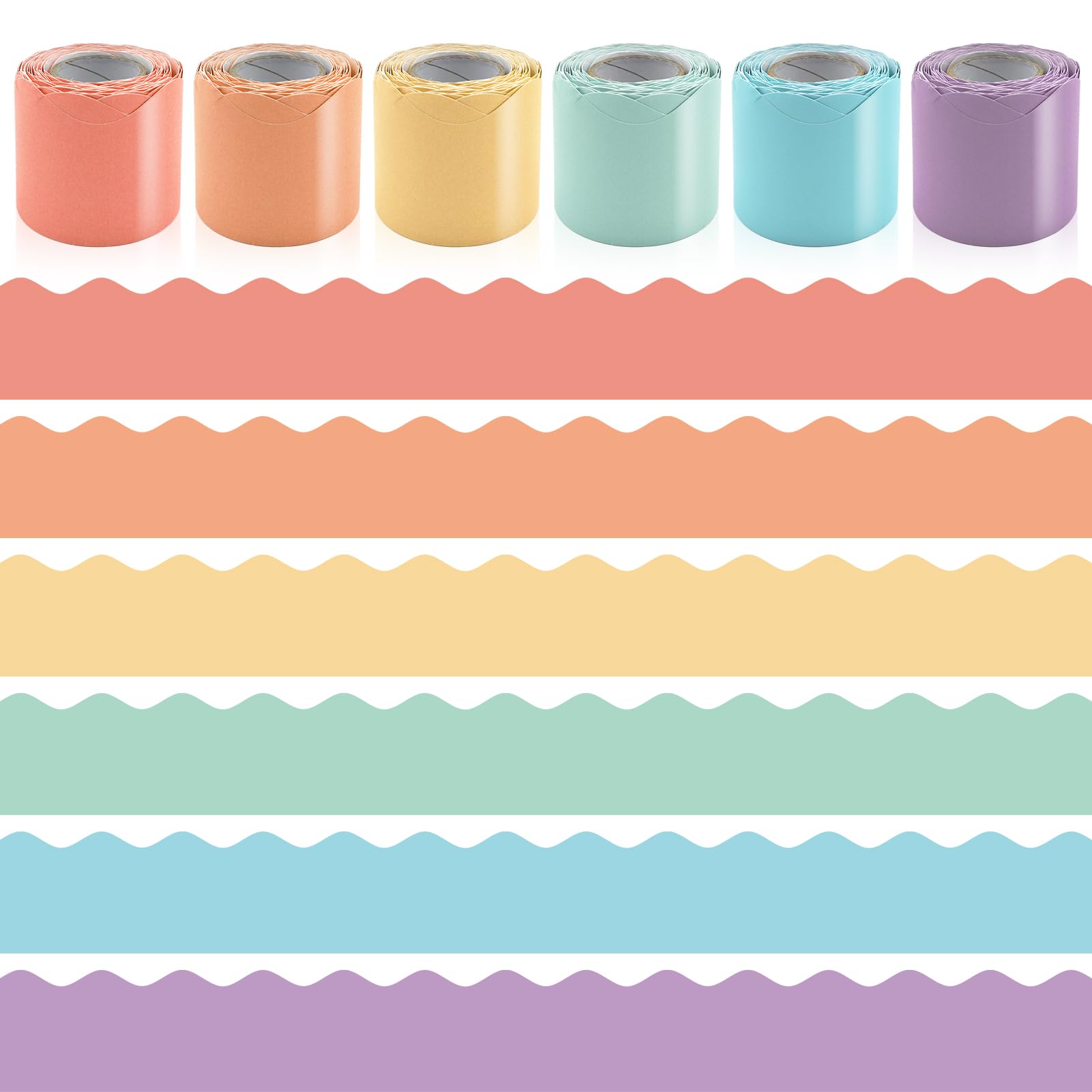 6 Rolls 196.8 Ft Pastel Bulletin Board Borders – Scalloped Classroom Summer Bulletin Board Trim for Teachers – Pastel Decorations for Bulletin Boards,