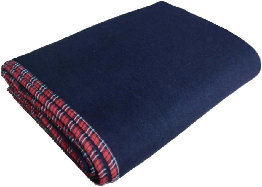 Avioni Home Loomkart Wool Blankets Plain with Cotton Check Border (Blue)
