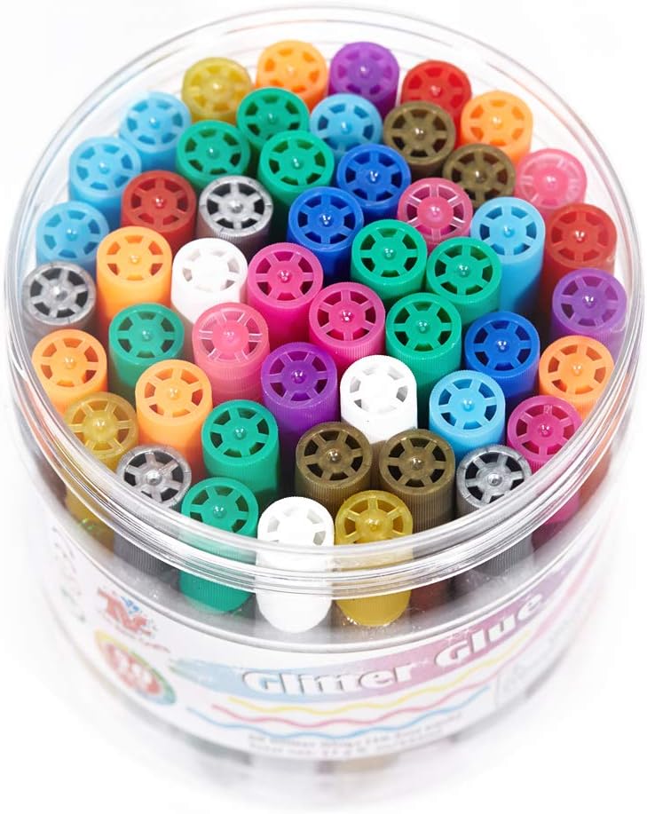 TBC The Best Crafts 50-Count Washable Glitter Glue Pack(525ml), Non-Toxic Glitter Pens with Glue for Kids, Glitter Writing Glue Pens Bucket, Arts and Crafts Projects, Classroom Posters, Art Supplies