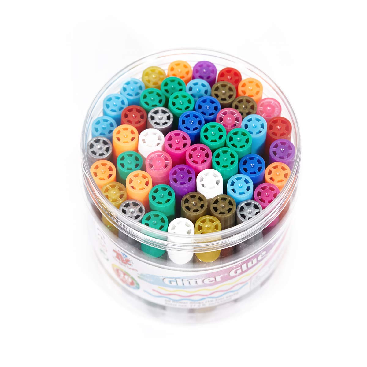 TBC The Best Crafts 50-Count Washable Glitter Glue Pack(525ml), Non-Toxic Glitter Pens with Glue for Kids, Glitter Writing Glue Pens Bucket, Arts and Crafts Projects, Classroom Posters, Art Supplies