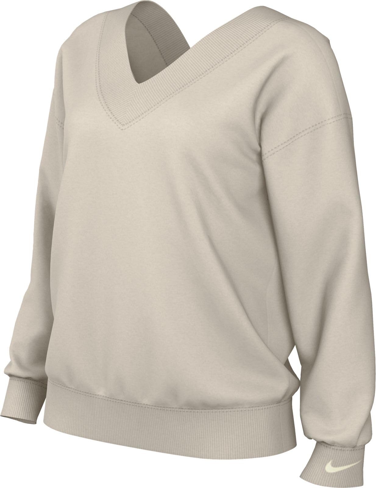 NIKE FB8317-104 W NSW PHNX FLC OS VNECK SWTSH Sweatshirt Women's LT OREWOOD BRN/SAIL Size 2XL