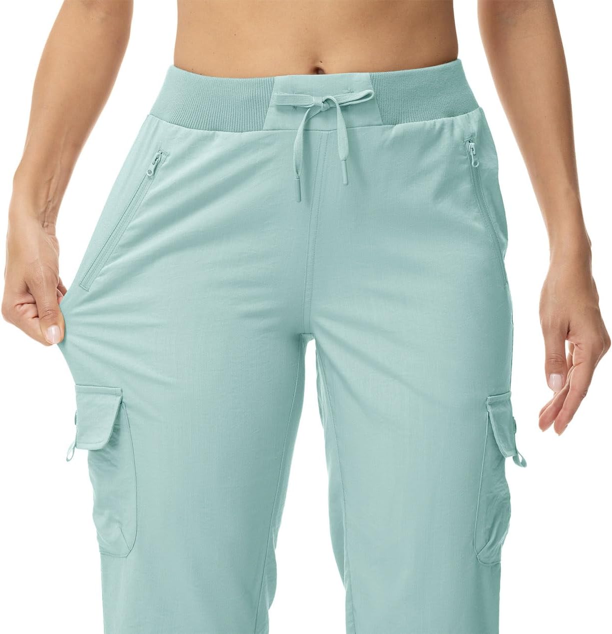 YSENTO Womens Cargo Capri Pants with Pockets Hiking Summer Shorts Lightweight Quick Dry Athletic Joggers Grey Blue L - Image 7