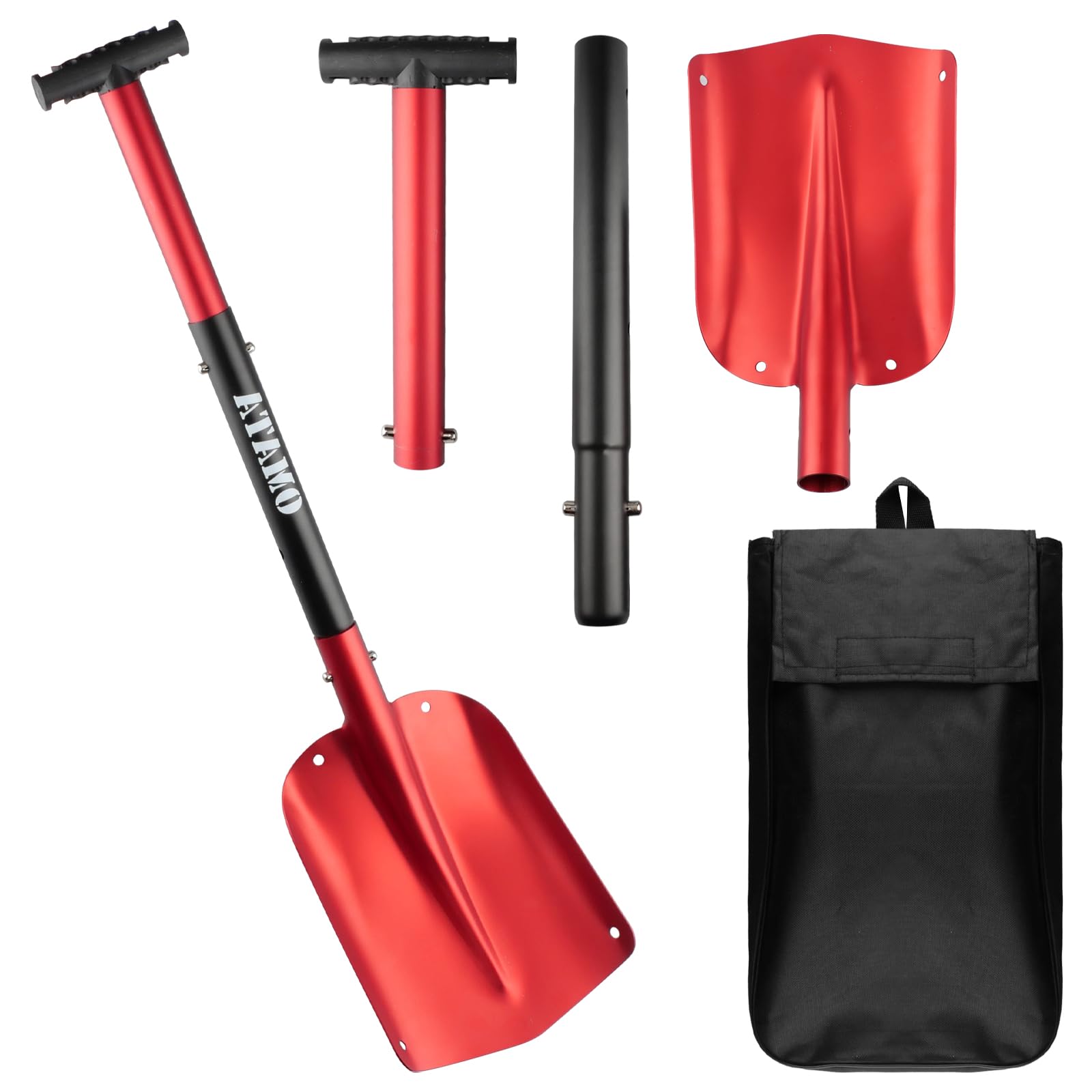Pala de nieve plegable de aluminio, pala extensible, pala de emergencia, bolsa de transporte, pala para avalanchas, con mango ajustable, máx. 80 cm, plegable, para jardinería, invierno, coche