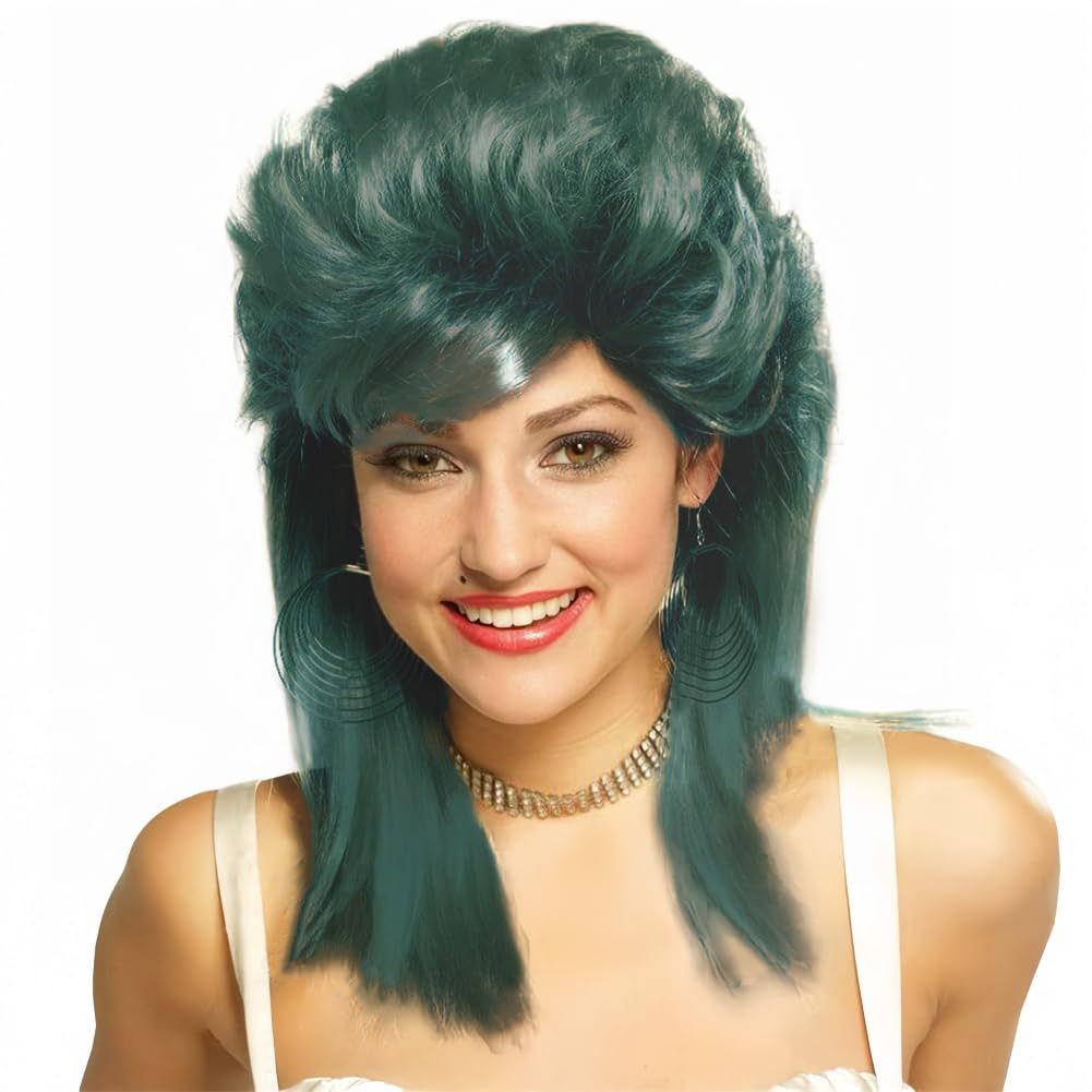 Swiking Green Mullet Wigs for Women Shaggy Shoulder Length Layered Wig 70s 80s Rocker Wigs Cosplay Daily Hair Wigs(Green)
