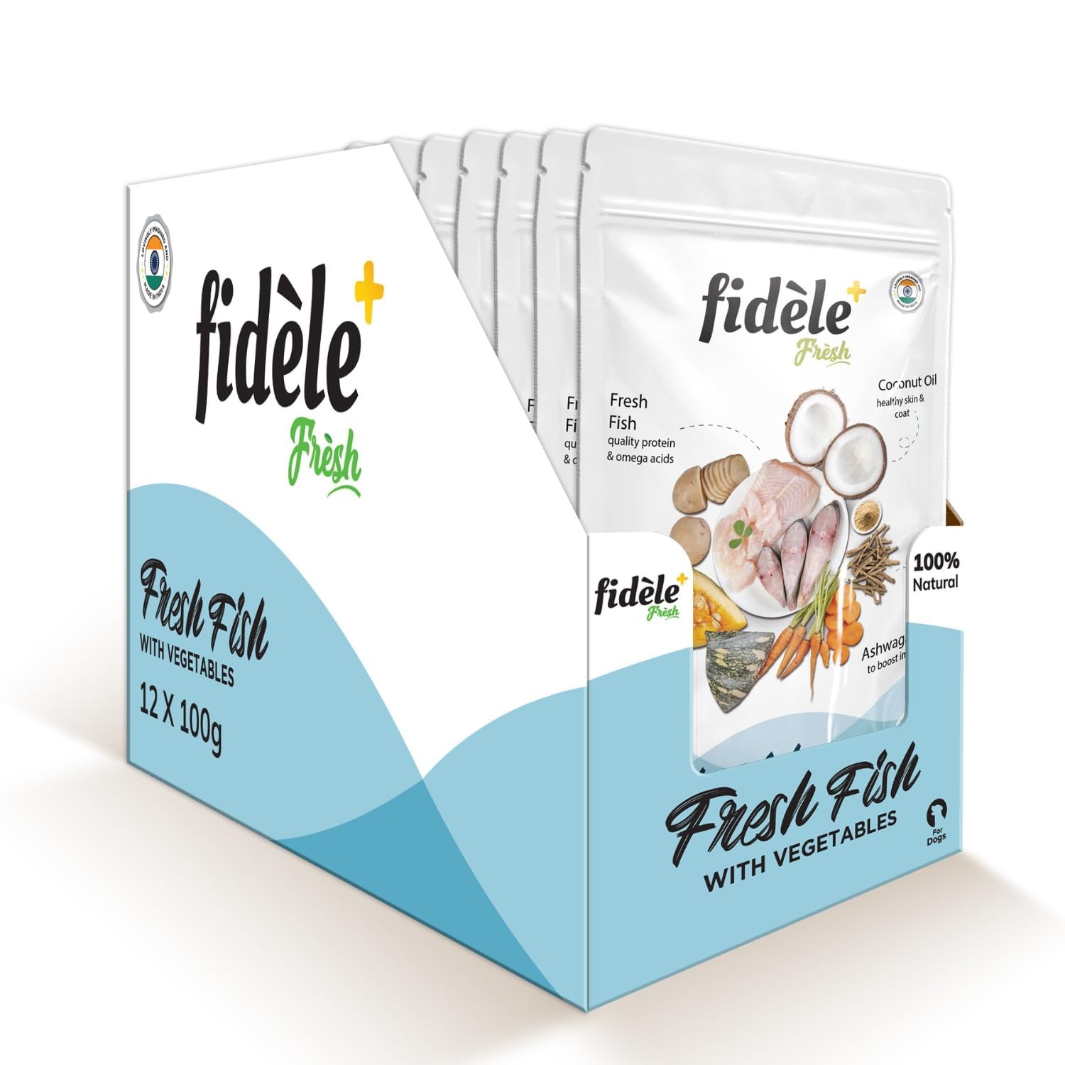 Fresh Dog Meal Topper Wet Food | Grain-Free, All-Natural Soft Food & Kibble Enhancer, No Preservatives, All Life Stages (100 g (Pack of 12), Fish & Vegetables)