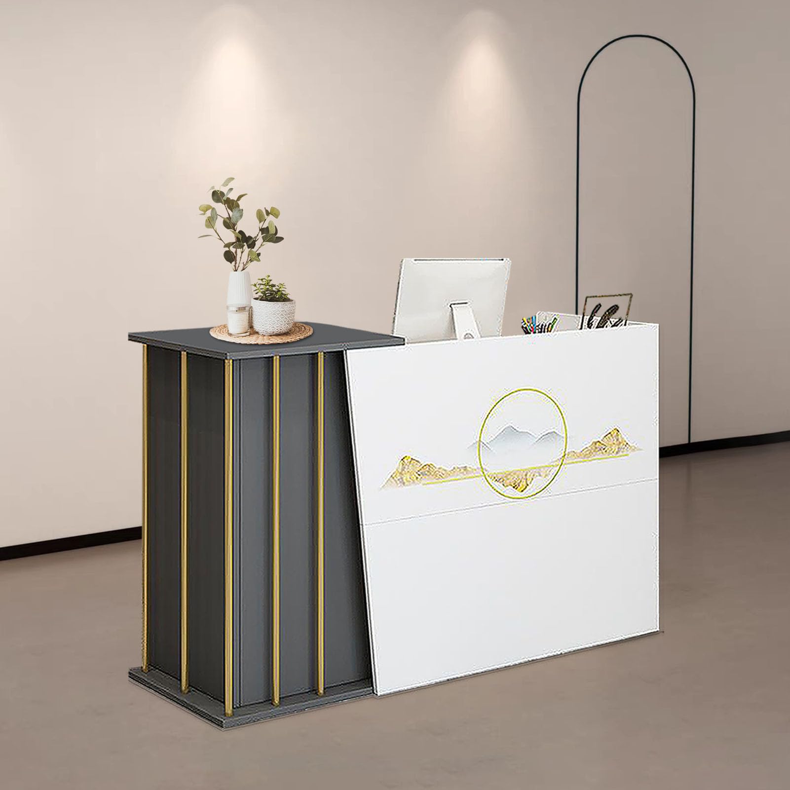 Bancone Reception Angolare con Cassetto Chiudibile a Chiave, Banco Reception Ufficio con 4 Spazio di Archiviazione, Tavolo da Banco Cassa al Dettaglio per Salone di Bellezza Hotel Lobby C 100cm