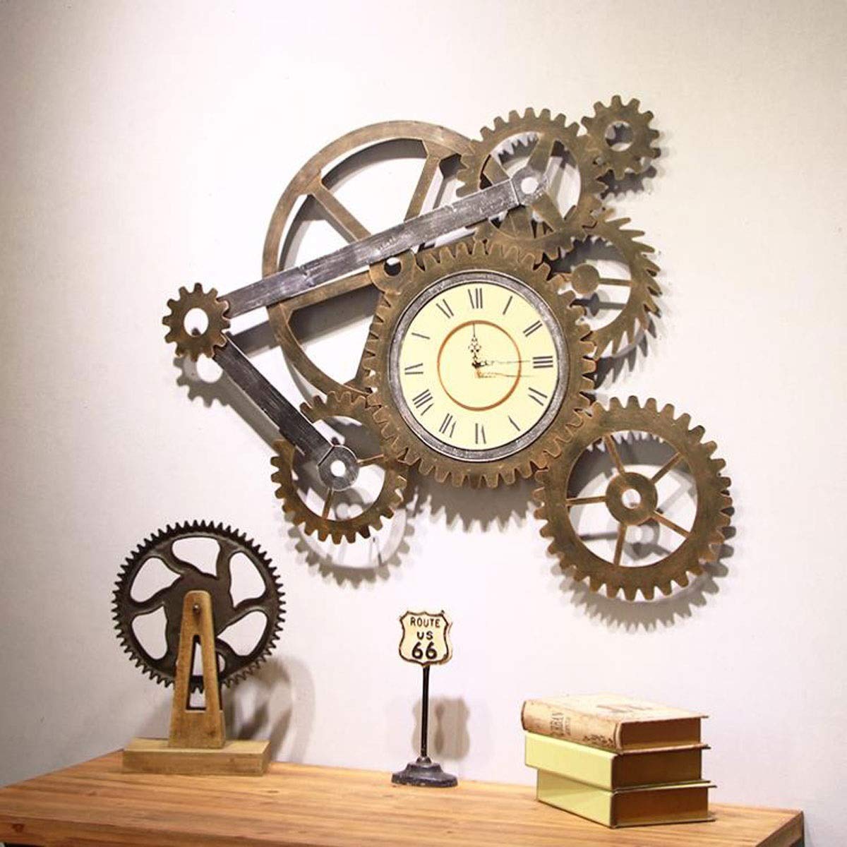 Reloj de Pared Estilo Industrial, Reloj con Engranaje Retro, silencioso Roma, Creativo for decoración Bar y cafetería