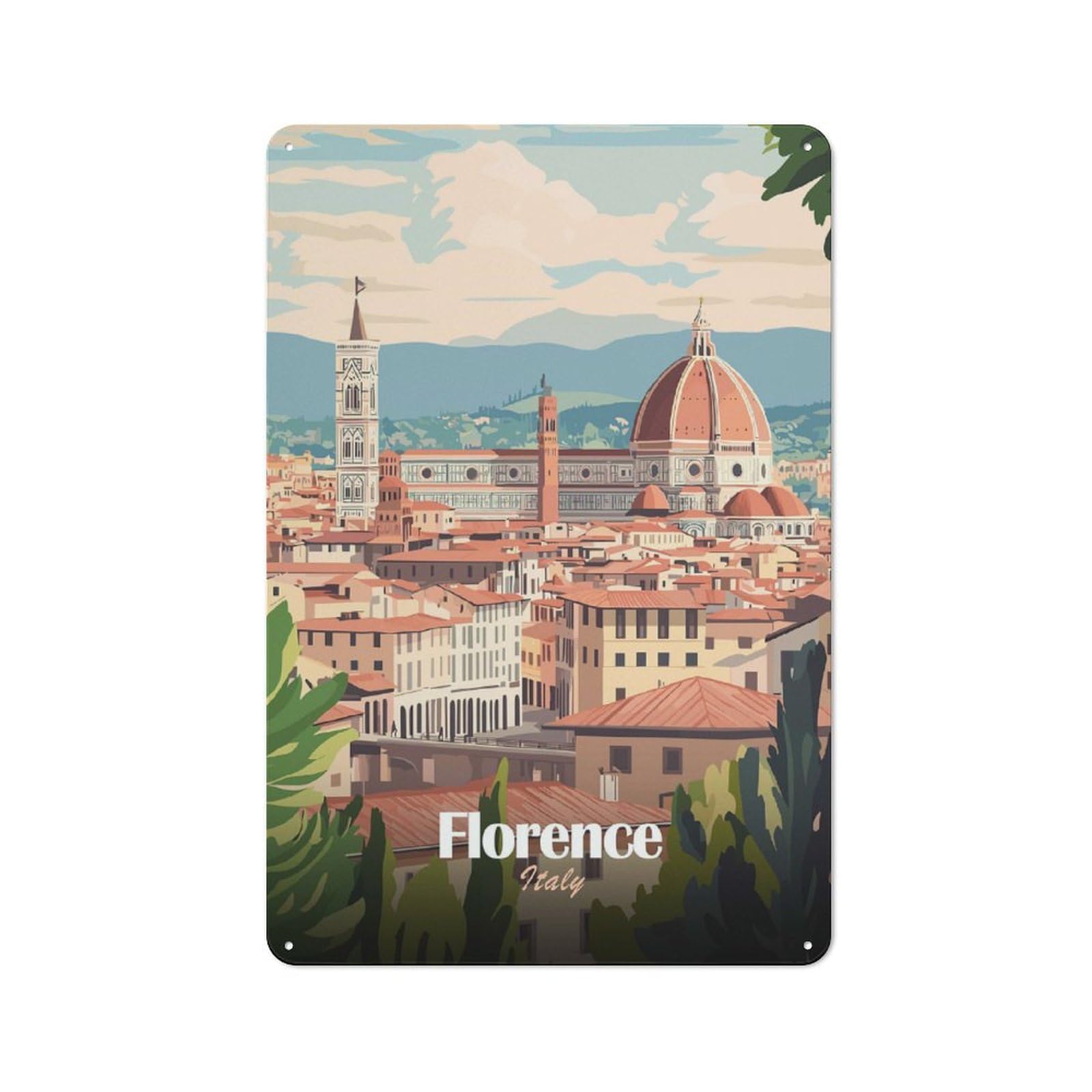Junmoney Style-14 Vintage Garden Room Metal Sign 30X20cm Featuring Florence, Italy Cityscape, Utility Space Decor For Shed, Garden Room, Porch Or Garage