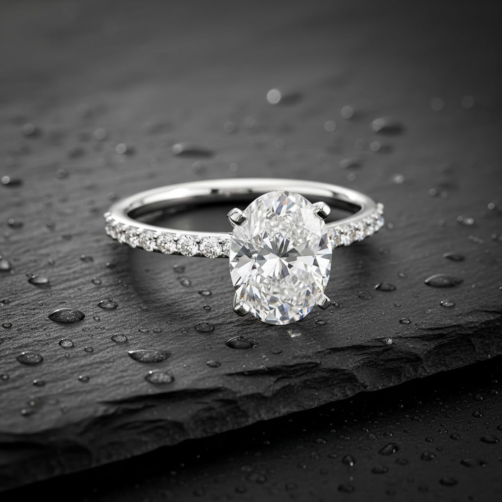 Moissanite Rings for Women 2 CT Oval Engagement Ring Side Stone 925 Sterling Silver Rings with 18k White Gold Plated
