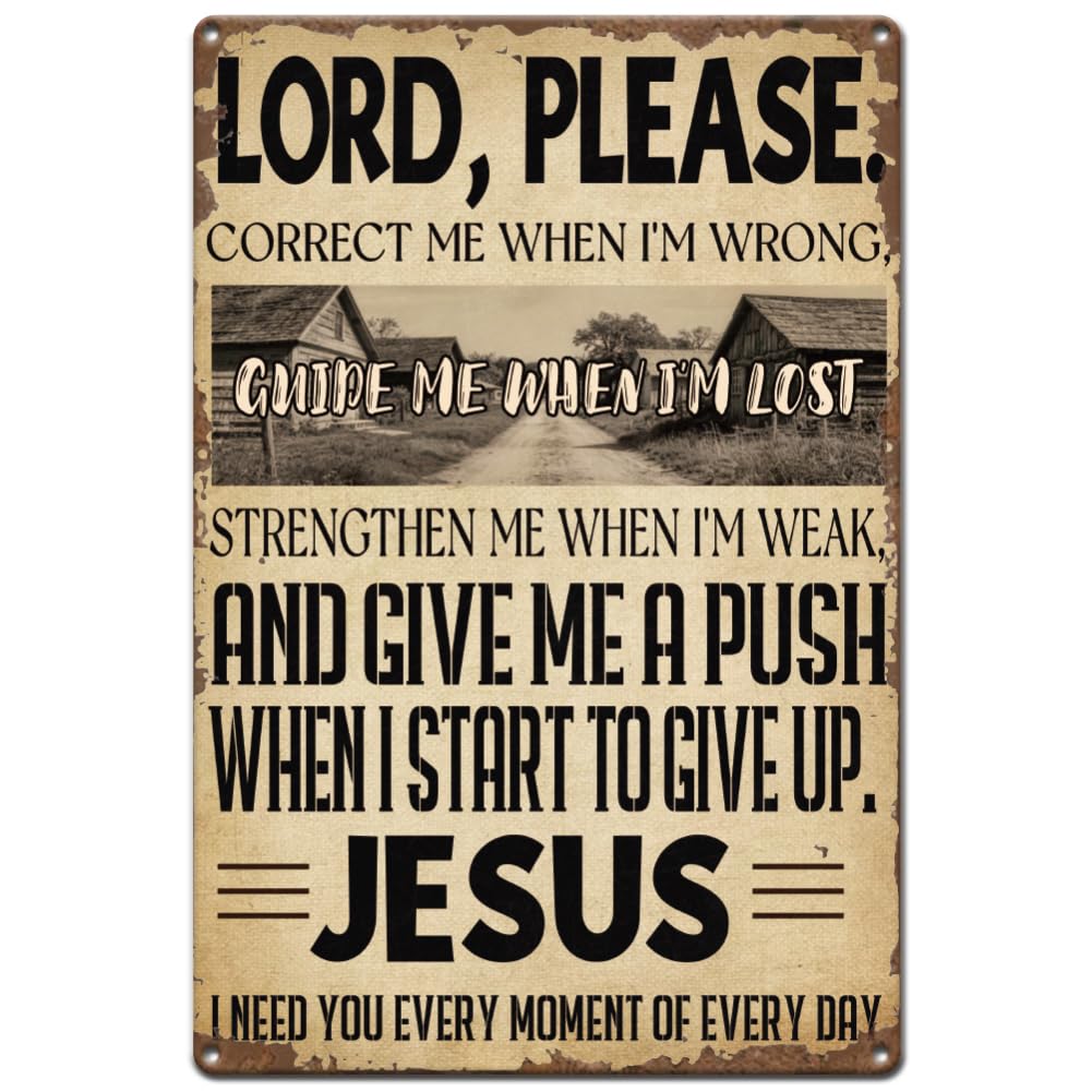 SUPERDANT Metal Signs Lord Please Tin Signs Christian Text Retro Tin Signs Vintage Wall Decor Decor Home Livingroom Garage Porch Pre-Drilled Rolled-Edge Iron Plaque Gifts 30x20cm