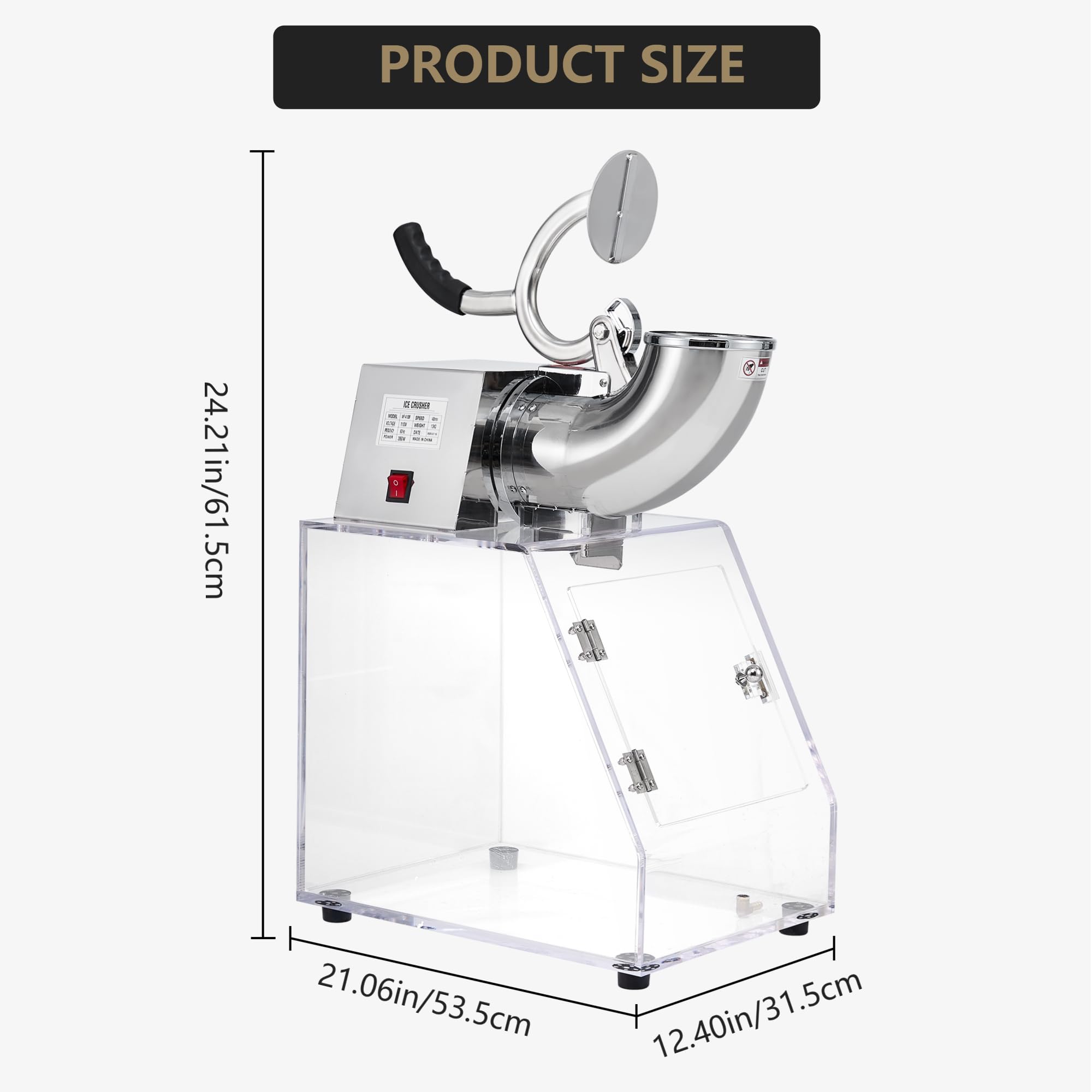 Commercial Ice Crusher - 350W Dual-Blade Shaved Ice Machine with Safety Switch, 440LB/H High Output & Child-Safe Design for Home, Parties, Small Businesses, ?ETL-Certified