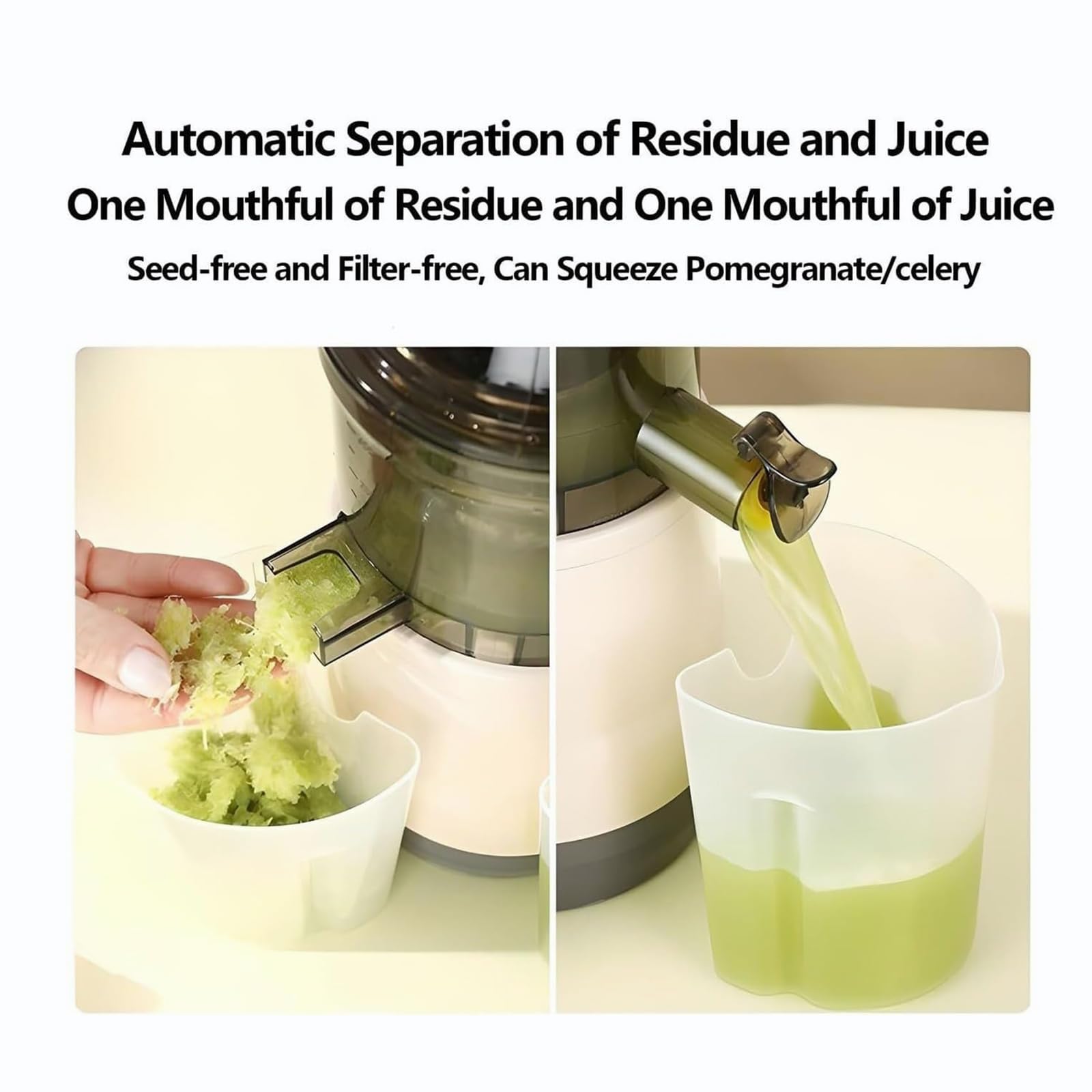 Spremiagrumi elettrico, masticazione a bassa velocità con grande scivolo di alimentazione, motore potente 65 giri/min, resa del succo del 98,5%, design staccabile, facile da pulire per casa e cucina