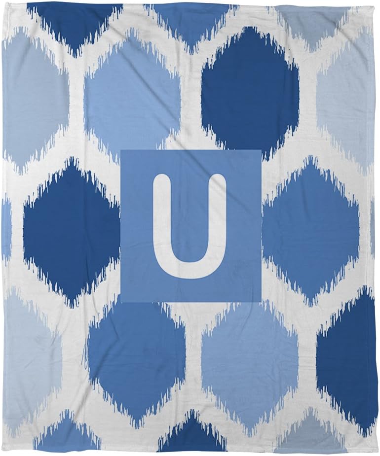 Manual Woodworkers & Weavers Coral Fleece Throw, 30 by 40-Inch, Monogrammed Letter U, Blue Batik
