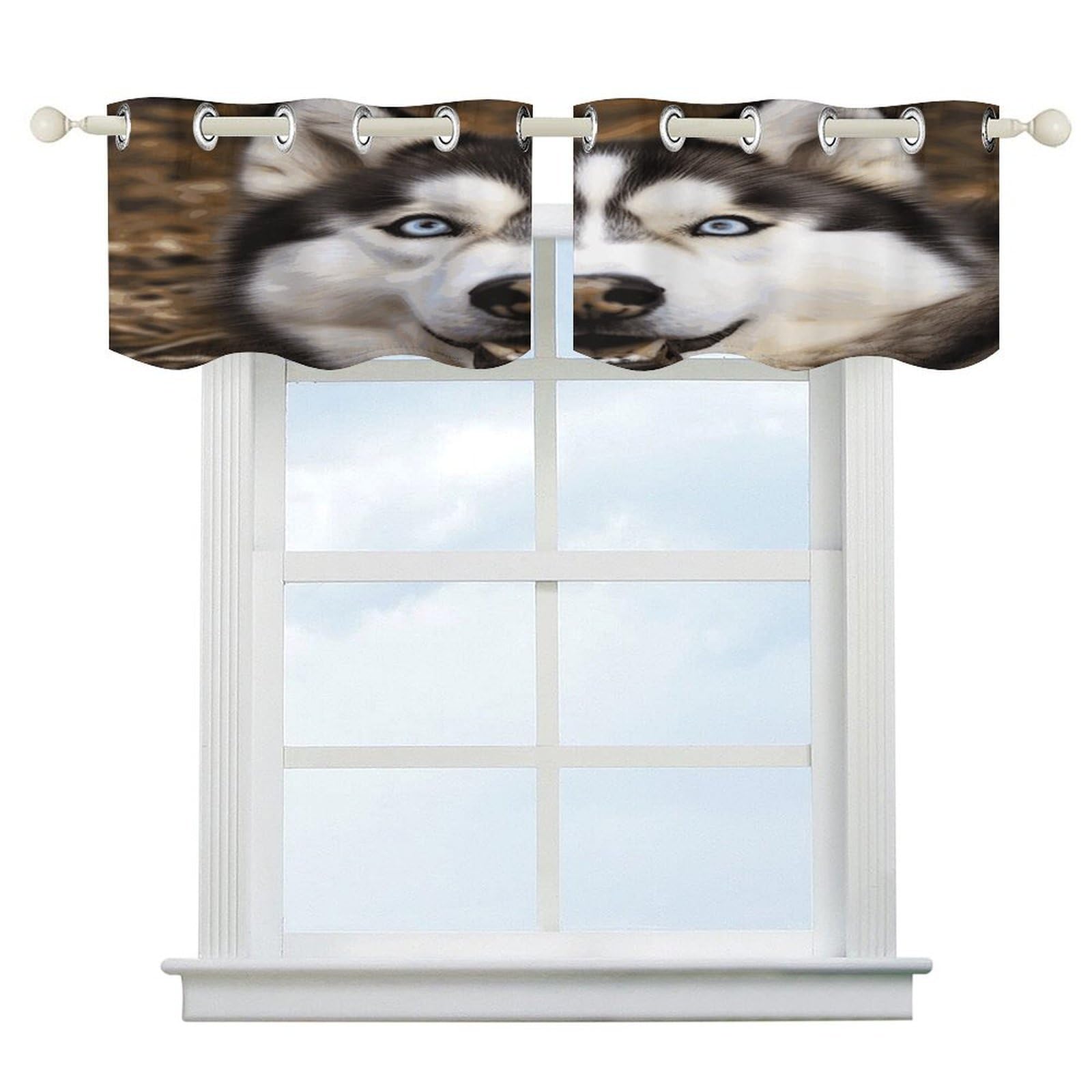 Cortinas opacas para cocina y baño con cenefa de arte moderno Stupid Husky
