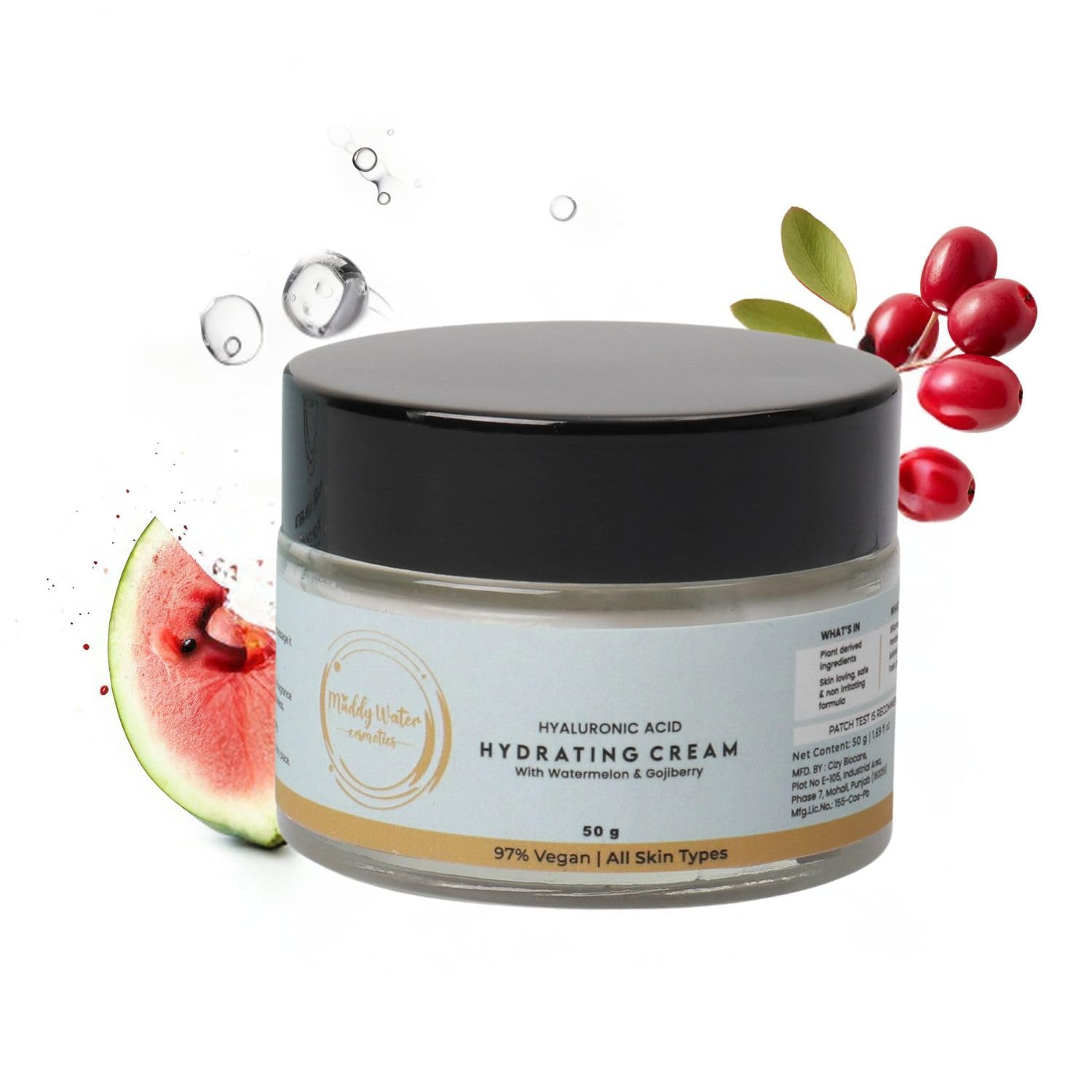 Muddy Water Hydrating Face Cream, 50g - Enriched With Hyaluronic Acid, Watermelon & Goji berry - Matte Finish Face Cream for Men & Women - Helps in Tighten Pores & Hydration - For All Skin Types
