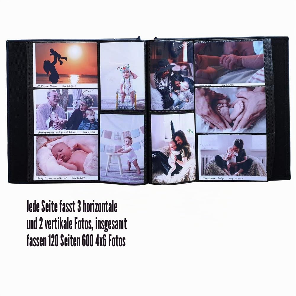 Fotoalbum Einsteckalbum Fotobuch für 600 10x15 Fotos Lederbezug Extra Große Kapazität für Familien Hochzeit Jahrestag Baby Urlaub