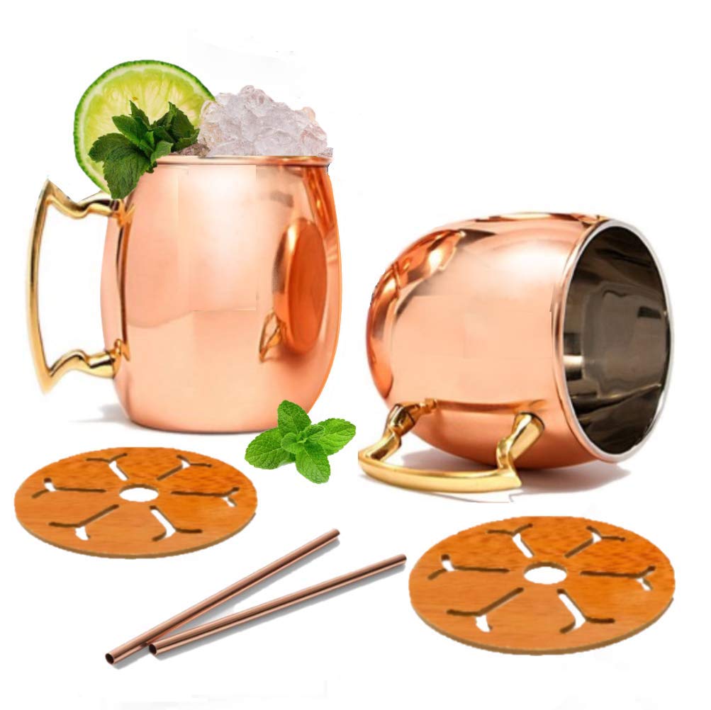Buy Moscow Mule Copper Mugs Sets of 2 Stainless Steel 16oz Solid