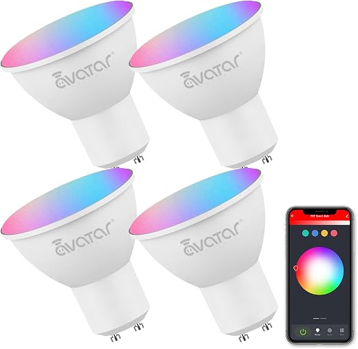 GU10 Smart Bulb 4 Pack, RGBCW Color Changing Alexa LED Bulbs 5W - WiFi Part Bulbs Dimmable Music Sync 2.4G WiFi Smart Bulb...