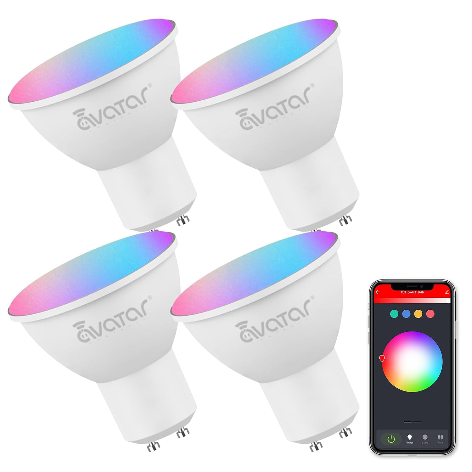 GU10 Smart Bulb 4 Pack, RGBCW Color Changing Alexa LED Bulbs 5W - WiFi Part Bulbs Dimmable Music Sync 2.4G WiFi Smart Bulb...