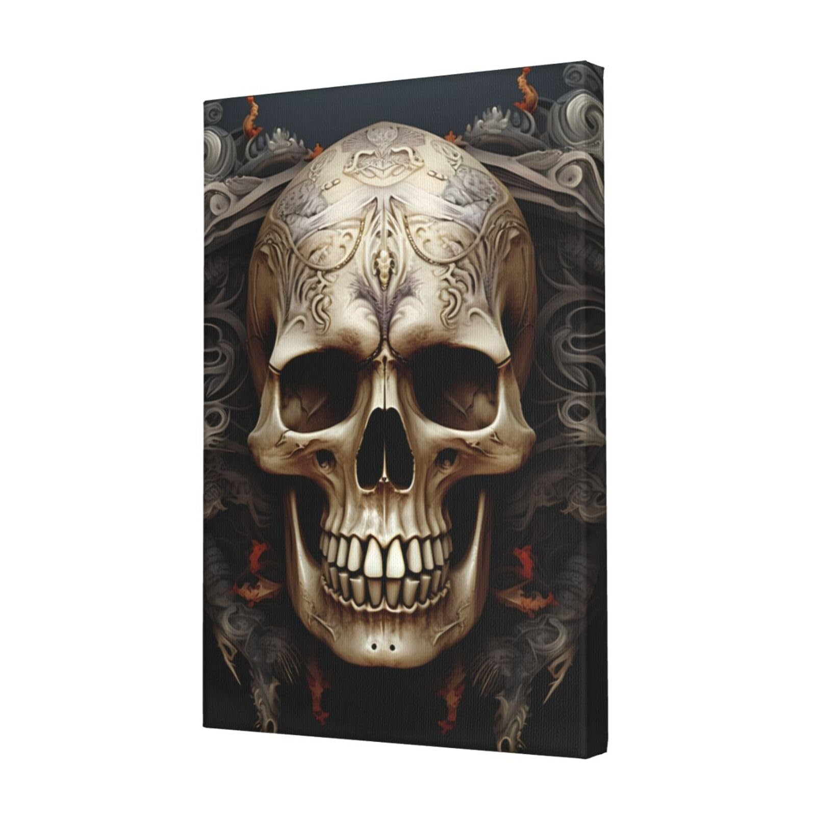 KLOPH Skulls Canvas Wall Art for Living Room 12"x18" Modern Artwork Painting for Bathroom Hanging Canvas Prints Aesthetic Wallart for Bedroom Kitchen Office Wall Decor
