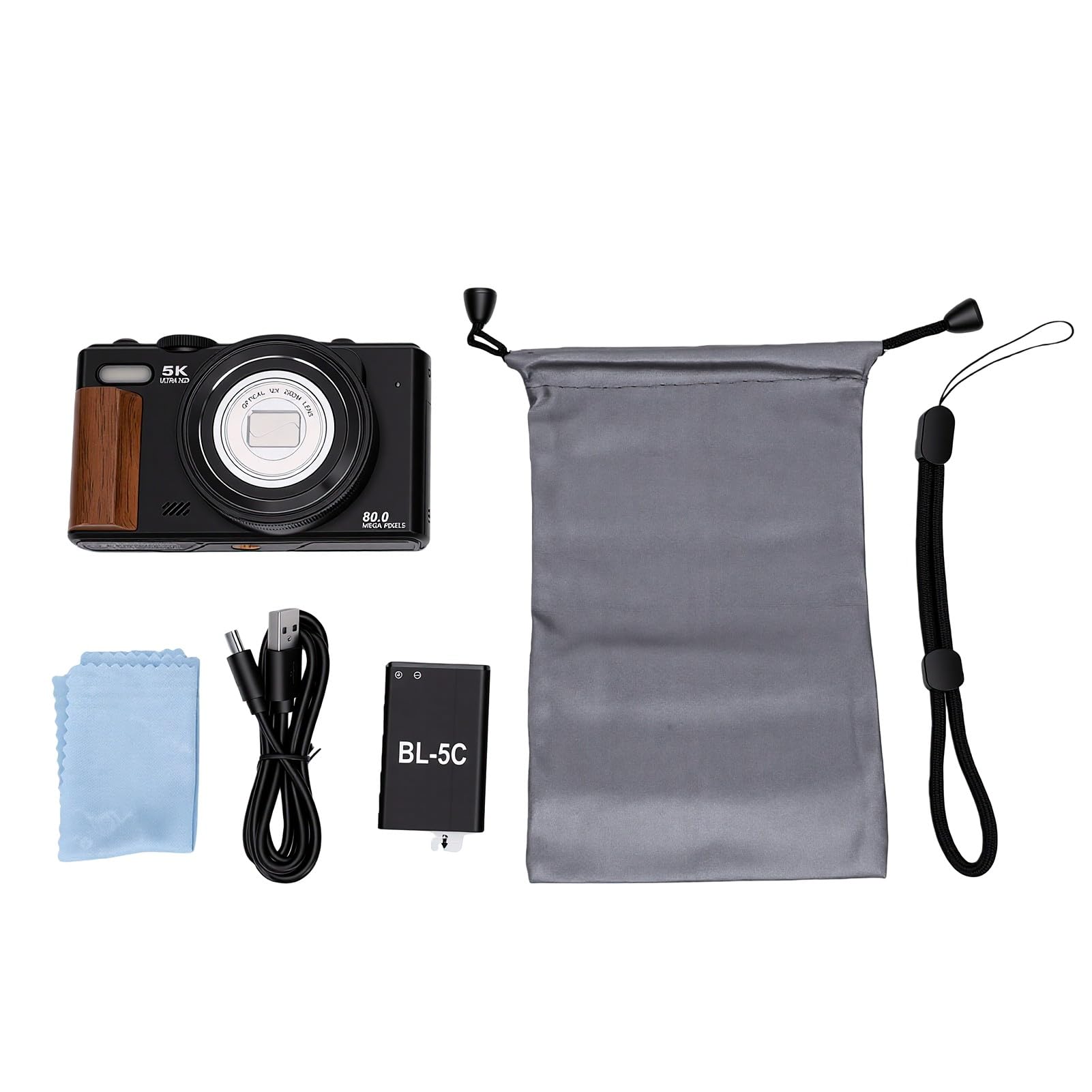 Bewinner Cámara Digital 5K para Vlogging de Fotografía de Viajes | Cámara sin espejo de 80MP con pantalla abatible 180 de 3 pulgadas, enfoque automático con zoom óptico de 12X, cámara WiFi