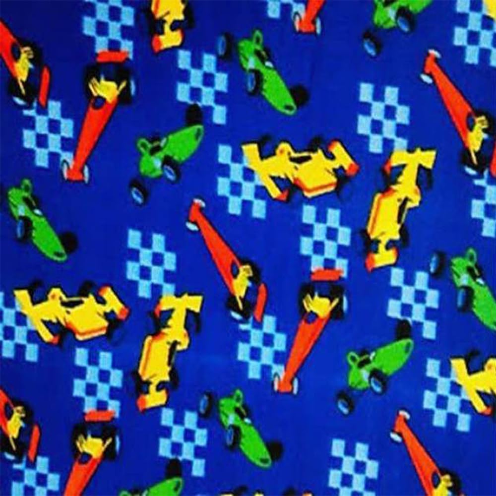 Pico Textiles 2 Yards Bolt - Race Cars Royal Blue Fleece Fabric - Sold by The Bolt - Ideal for Sewing Projects, Scarves, No Sew Fleece Throws and Tie Blankets