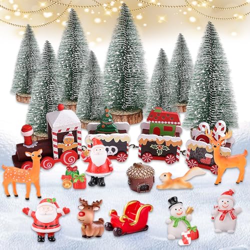 WhaleO 26 Pièces Miniature Sapin de Noël - Mini Figurines de Noël - Decoration de Table de Noël