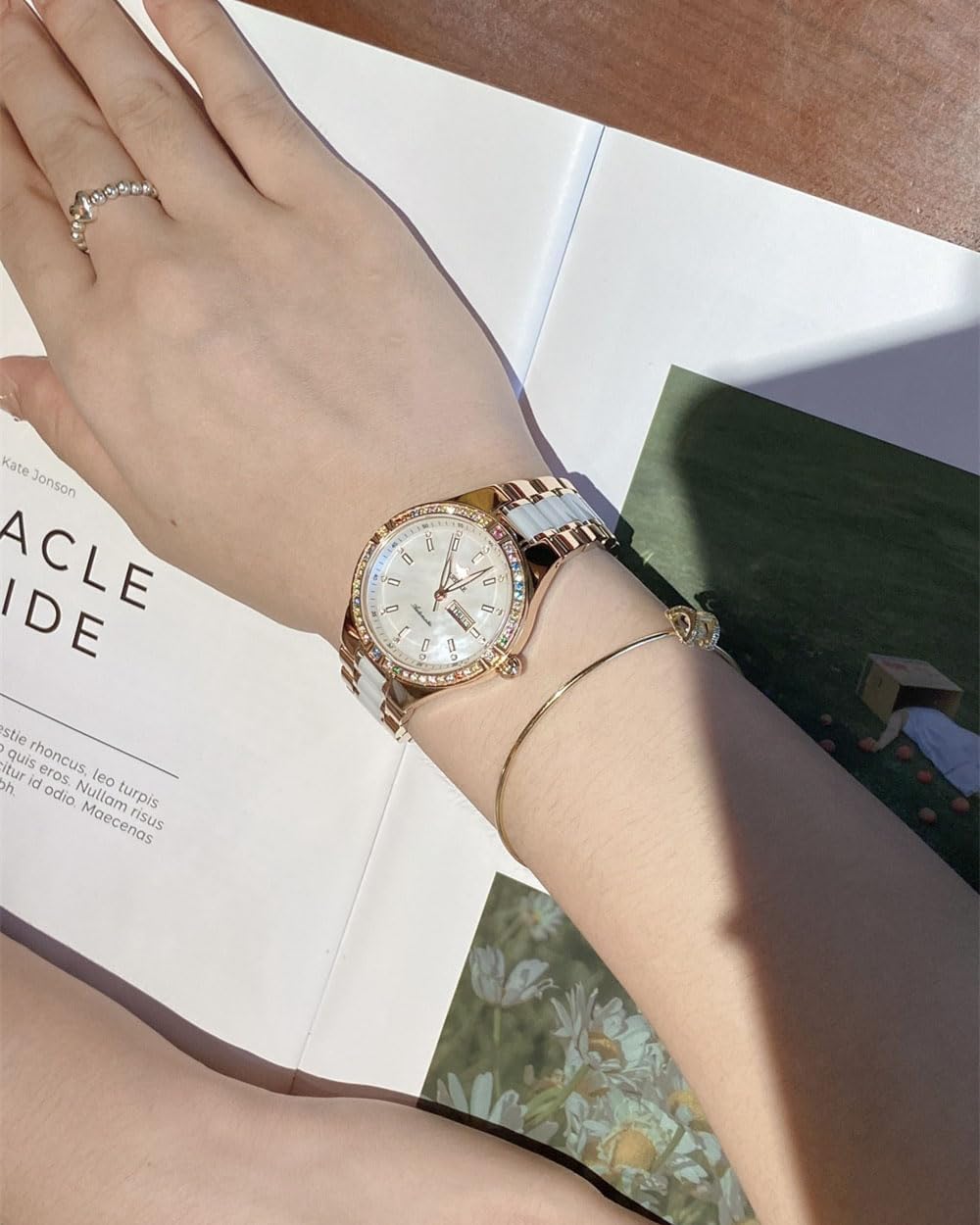 OUPINKE Women Automatic Watches Colorful Diamond Elegant Luxury Dress Ladies Rose Gold Mechanical Sapphire Crystal Wrist Watch - Image 2