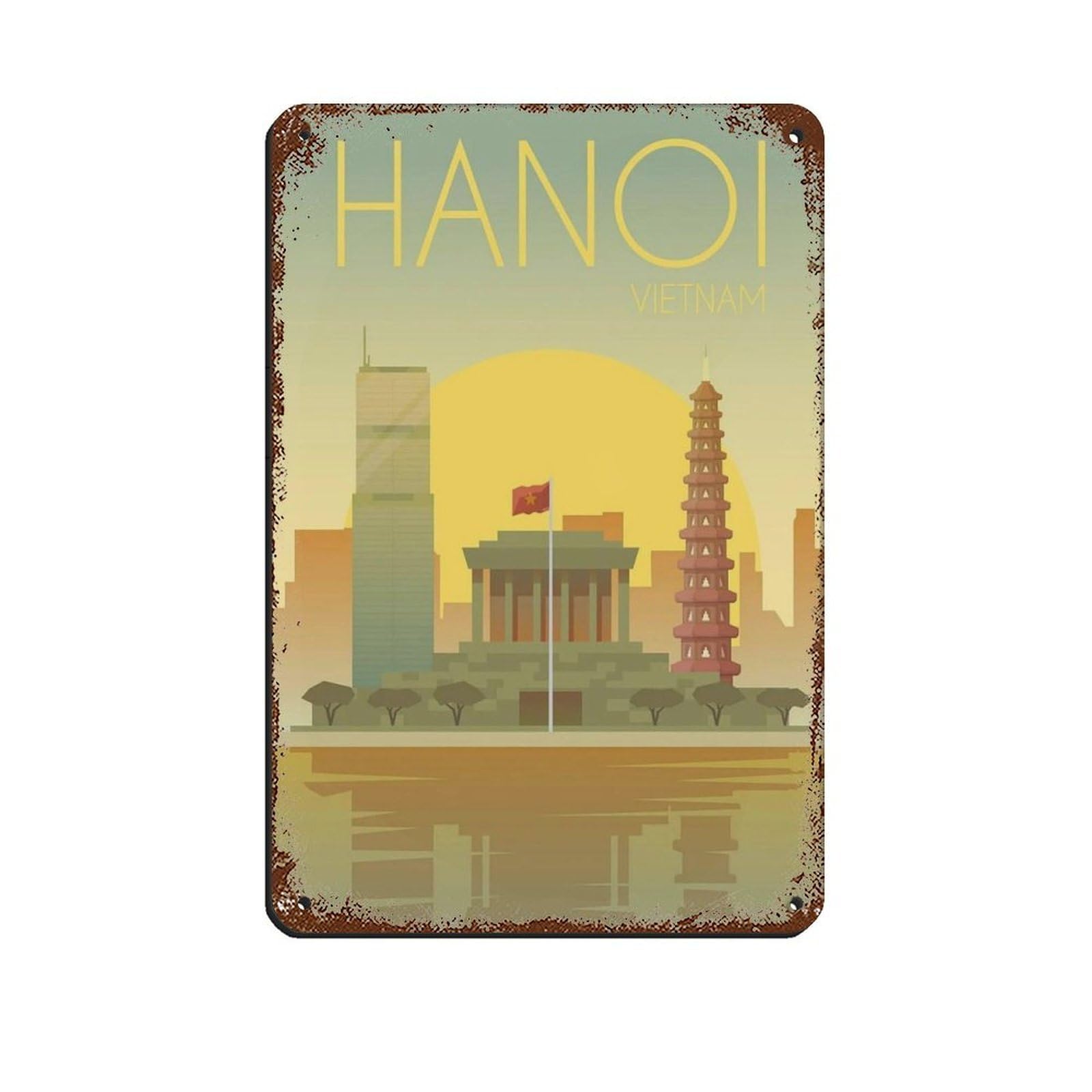 Hanoi Travel Poster, Vietnam Poster Retro Poster Metal Tin Sign Chic Art Retro Iron Painting Bar People Cave Cafe Family Garage Poster Wall Decoration 8x12inch(20x30cm)