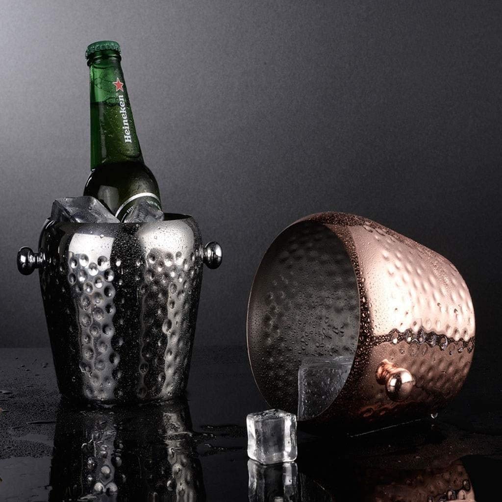 Cubitera Botella Vino Cubo de Hielo de Acero Inoxidable Mango de Transporte fácil Bebida Recipiente de Hielo Redondo para Vino de champán Cerveza Suministros de Bar de Fiesta de Cerveza