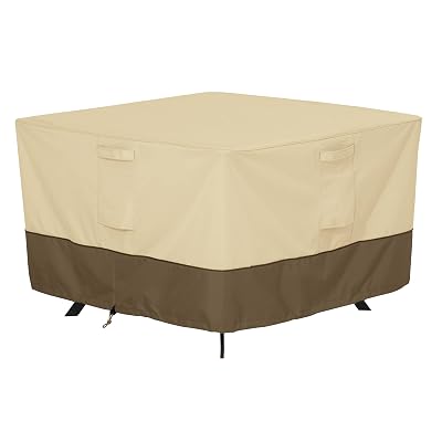 Classic Accessories Veranda Water-Resistant 60 Inch Square Patio Table Cover, Outdoor Table Cover Pebble/Bark/Earth
