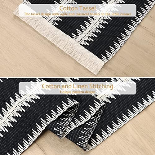 Dremisland Macrame Table Runner Splicing Cotton Table Runner Natural Woven Table Runner with Tassels Bohemian Table Cover for Wedding Party Farmhouse Dining Table Decor (Black, 30x180cm)
