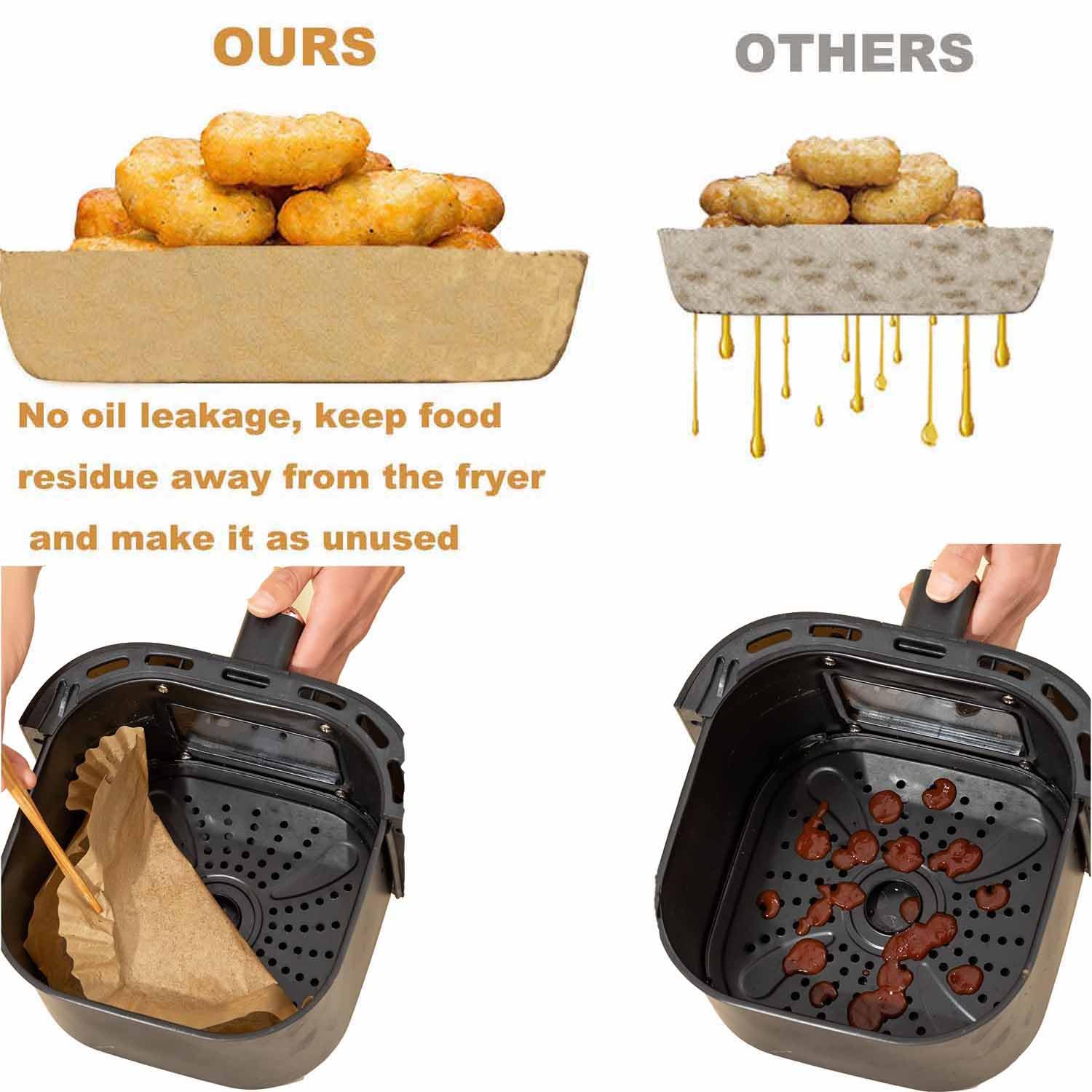 GINOYA Fogli di carta per friggitrice ad aria per Ninja AF300UK AF400UK, carta da forno rettangolare per uso alimentare per friggitrice ad aria a doppia zona per forno a microonde a vapore