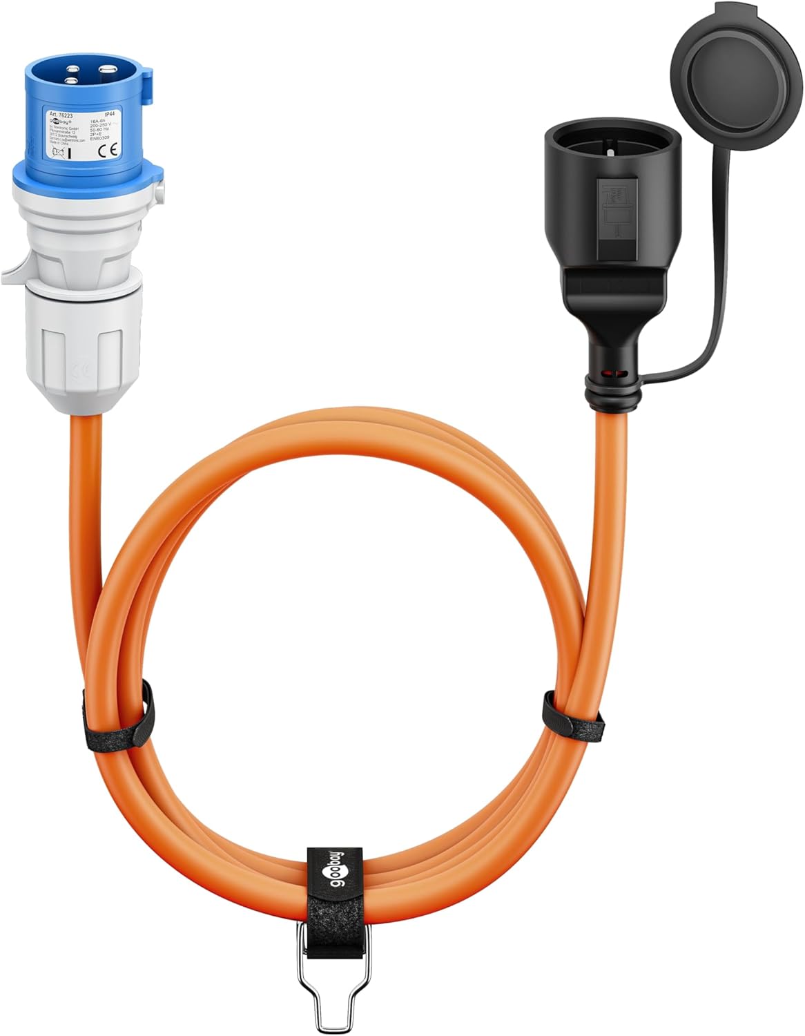 goobay EEC Caravan Adapter Cable 1,5 m CEE Plug to Socket with Protective Contact, Outdoor Use with IP44, 76223