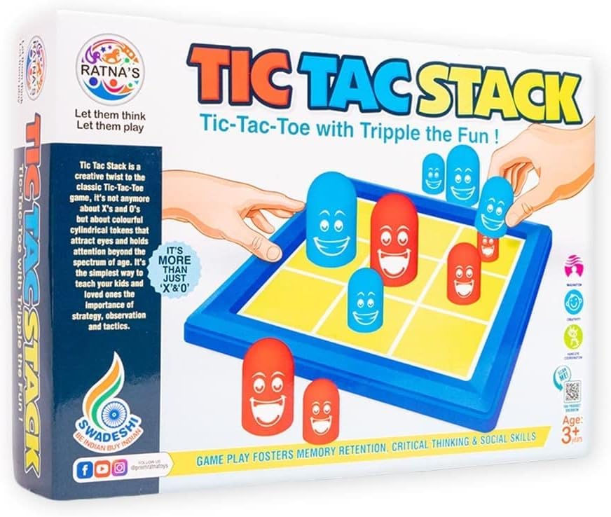 Tic Tac Stack Mind Challenging Strategy Family Board Game Tic Tac Toe Cross and Zero Game XO for Kids & Adults