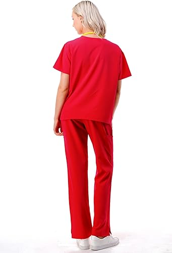 Miniatura 4 de Juego de uniformes médicos para mujer, 4 vías, 8 bolsillos, cuello en V, con cordón y pantalones de enfermería dental., Classic, S